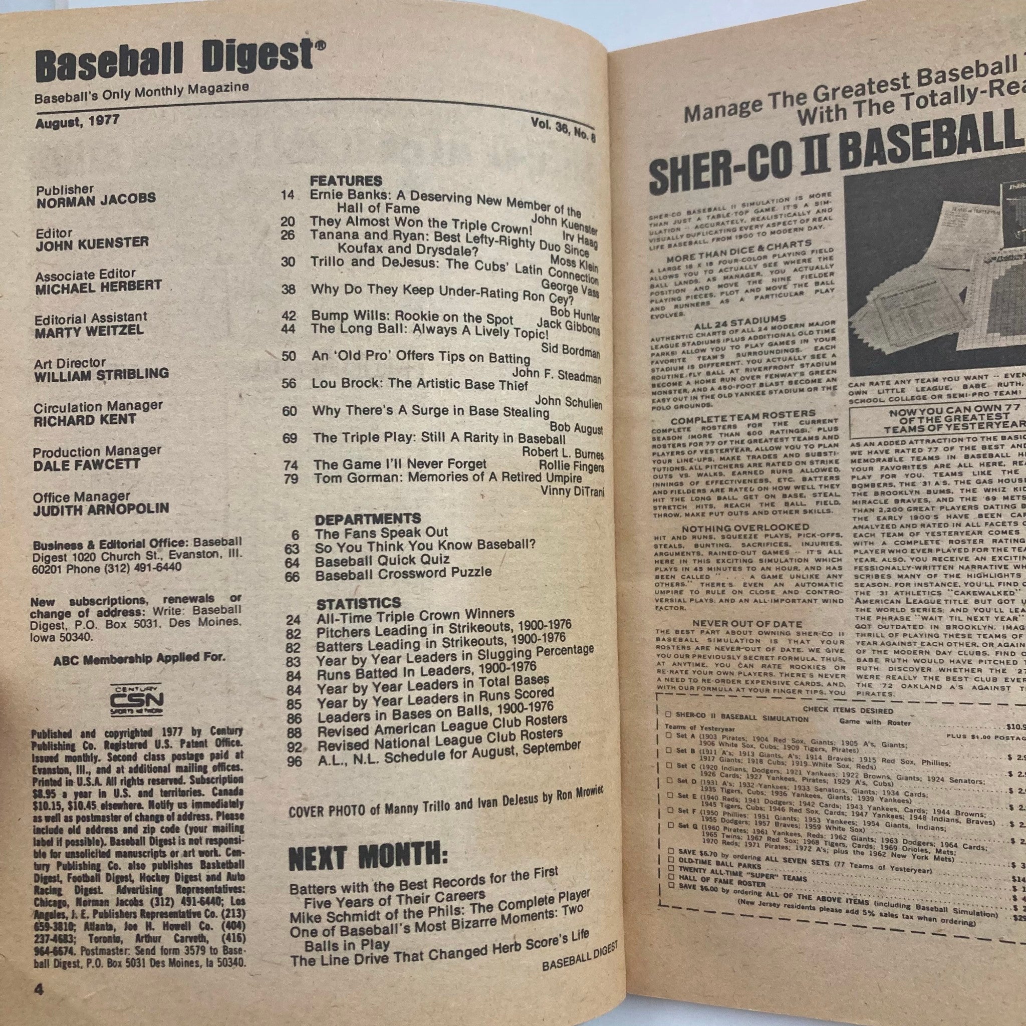 VTG Baseball Digest Magazine August 1977 Manny Trillo and Ivan DeJesus