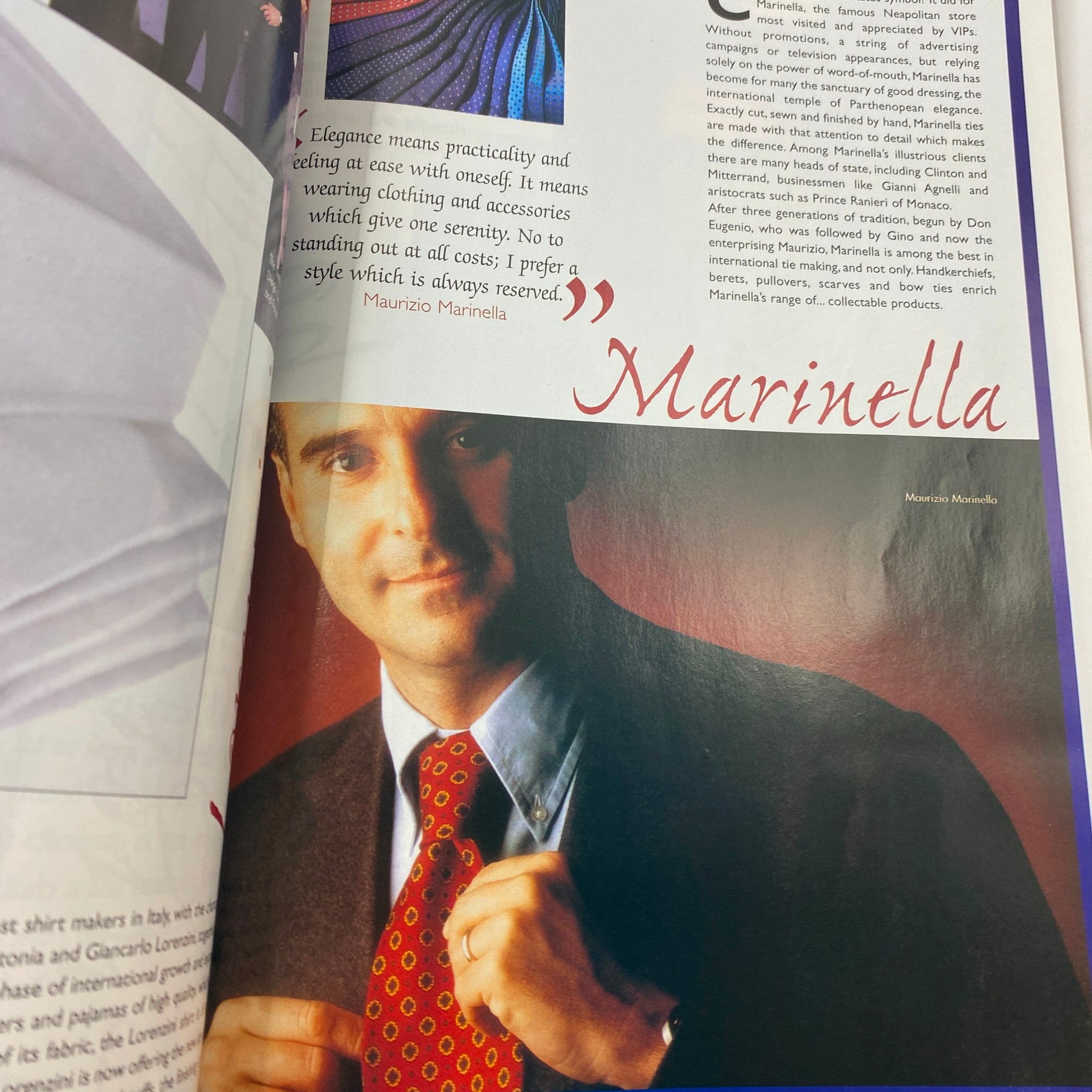 Italia Magazine August 1999 A Tribute to Joe DiMaggio No Label VG, highlighting Maurizio Marinella and his insights on elegance and style.