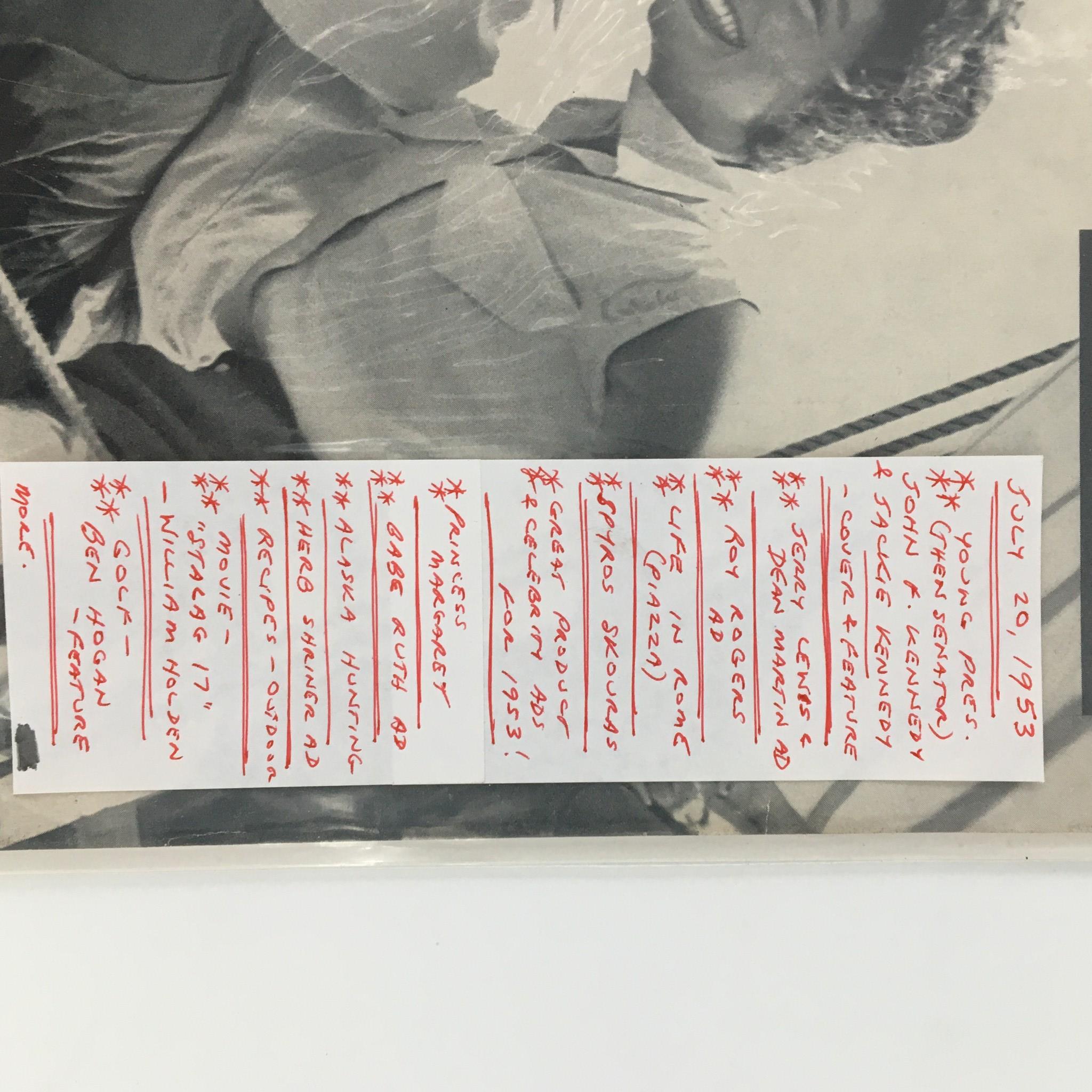 VTG Life Magazine July 20 1953 John F. Kennedy & Jackie Kennedy Cover, Newsstand