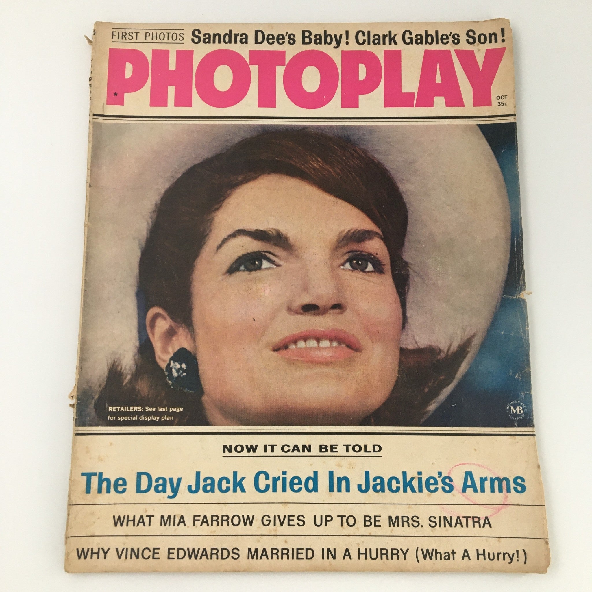 VTG Photoplay Magazine October 1965 Jackie Kennedy Cover, Mia Farrow, Newsstand