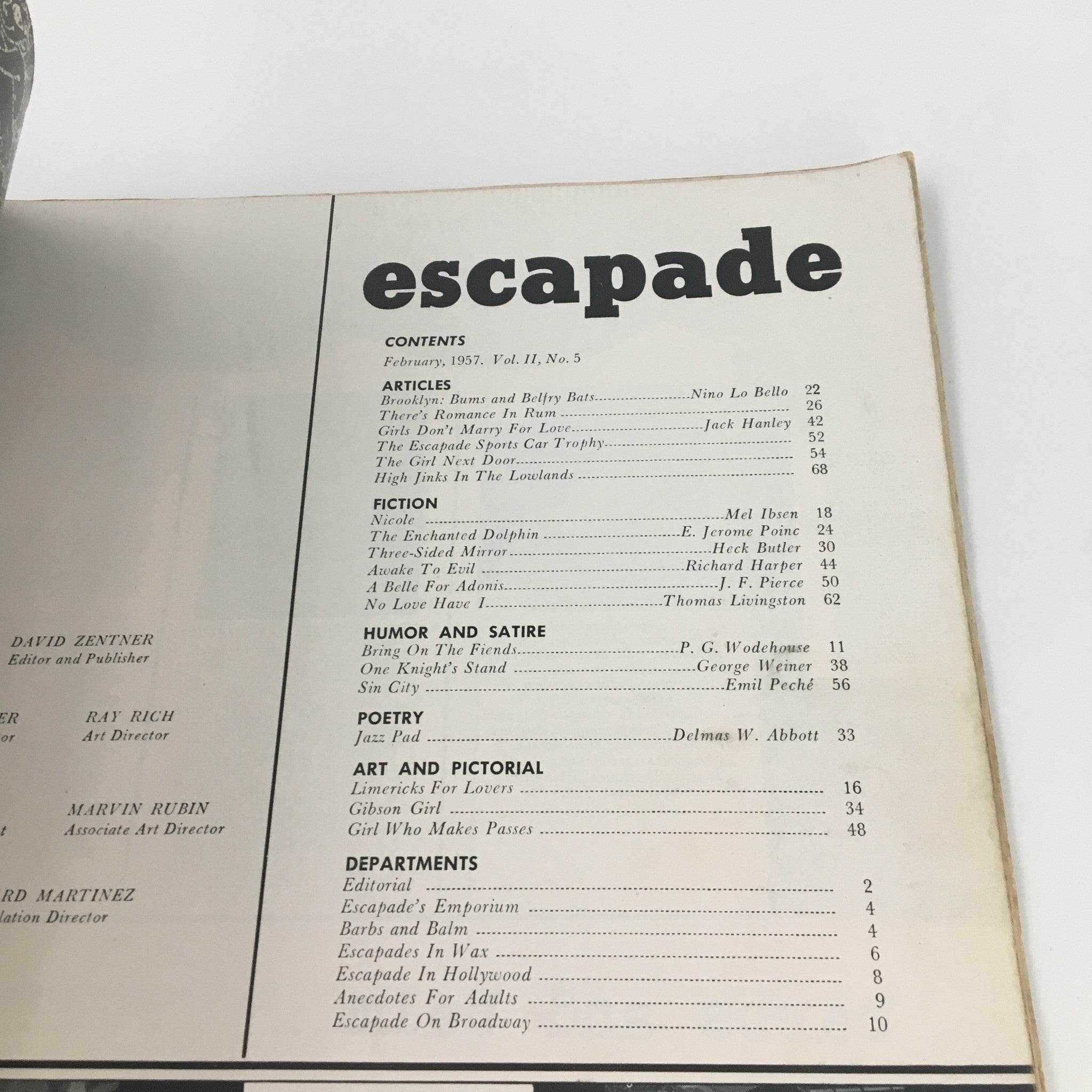 VTG Escapade Magazine February 1957 Vol 11 #5 Jack Hanley Love Feature Newsstand