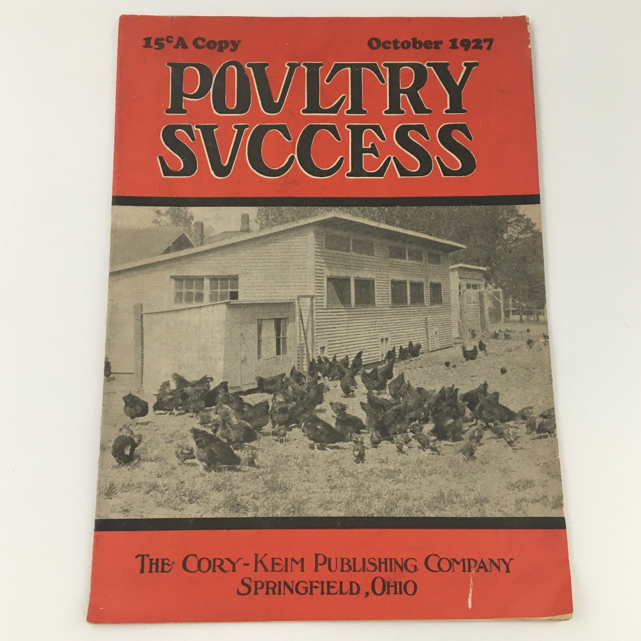 Cover of VTG Poultry Success Magazine October 1927 showcasing poultry farming with chickens in front of a barn, published by The Cory-Keim Publishing Company.
