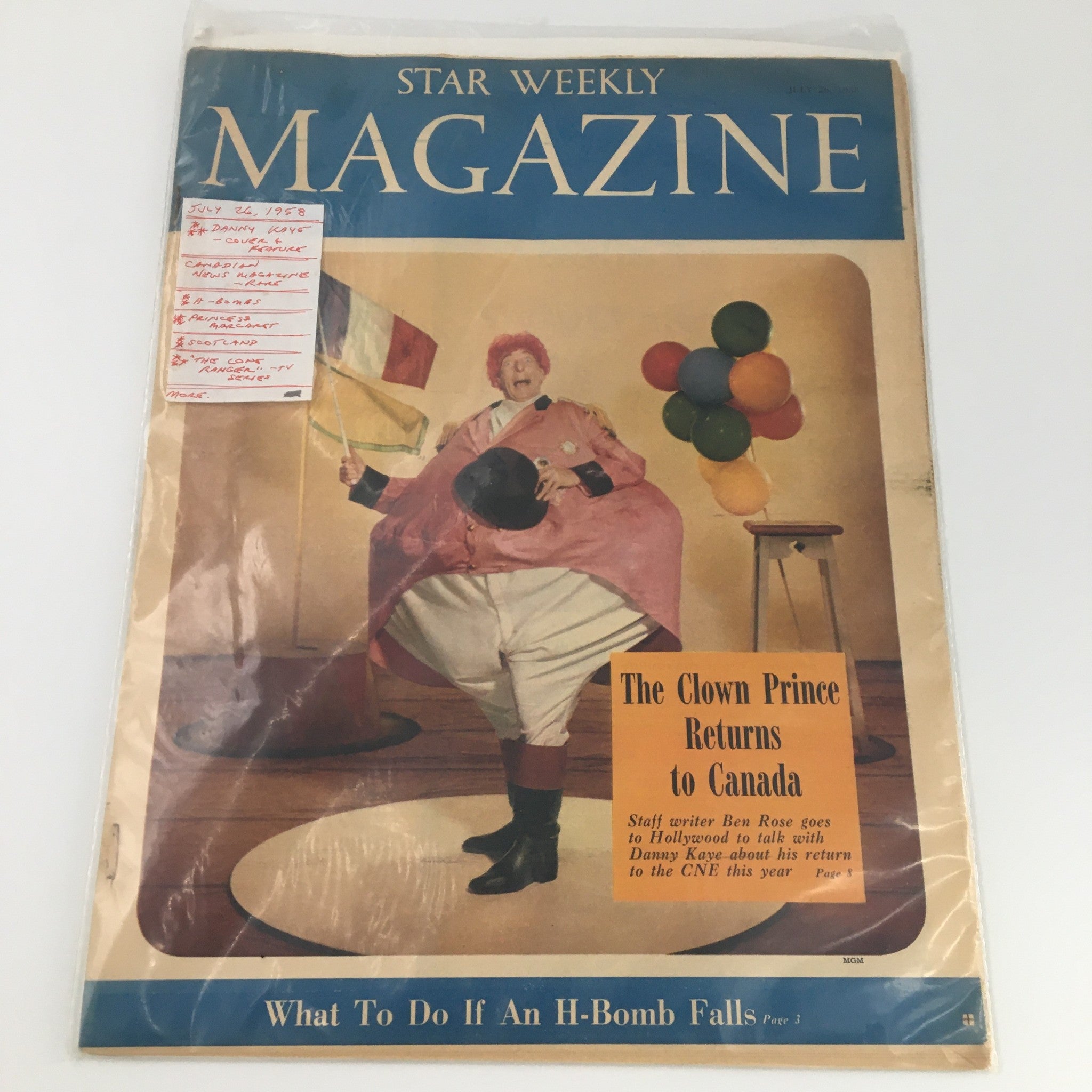 VTG Star Weekly Magazine July 26 1958 Danny Kaye Cover and Feature, Newsstand