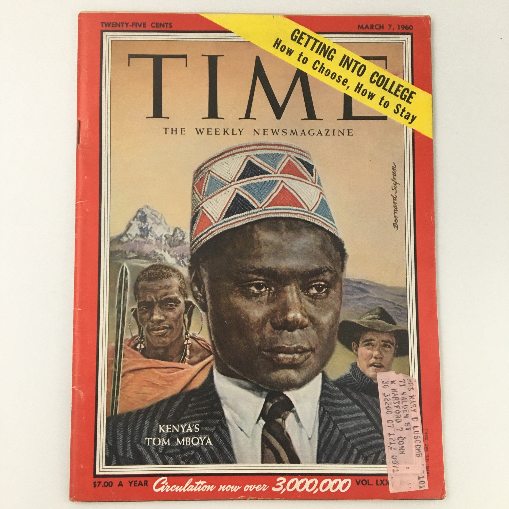 VTG Time Magazine March 7 1960 Kenya's Tom Mboya Cover, Getting Into College