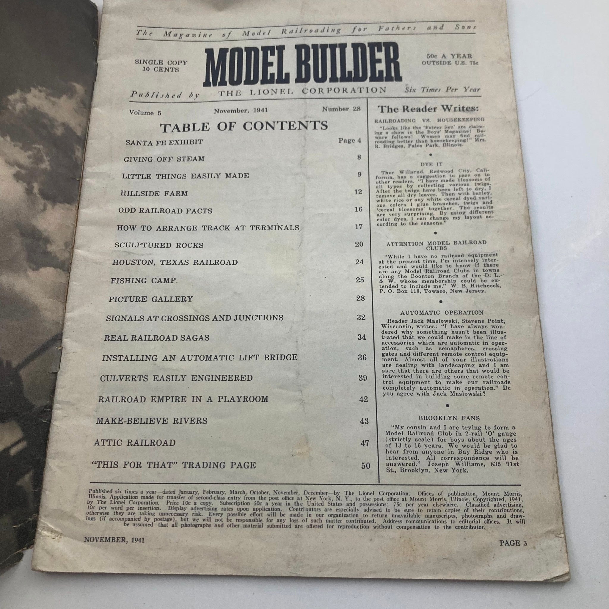 Model Builder Magazine November 1941 Vol 5 No. 28 Real Railroad Saga No Label