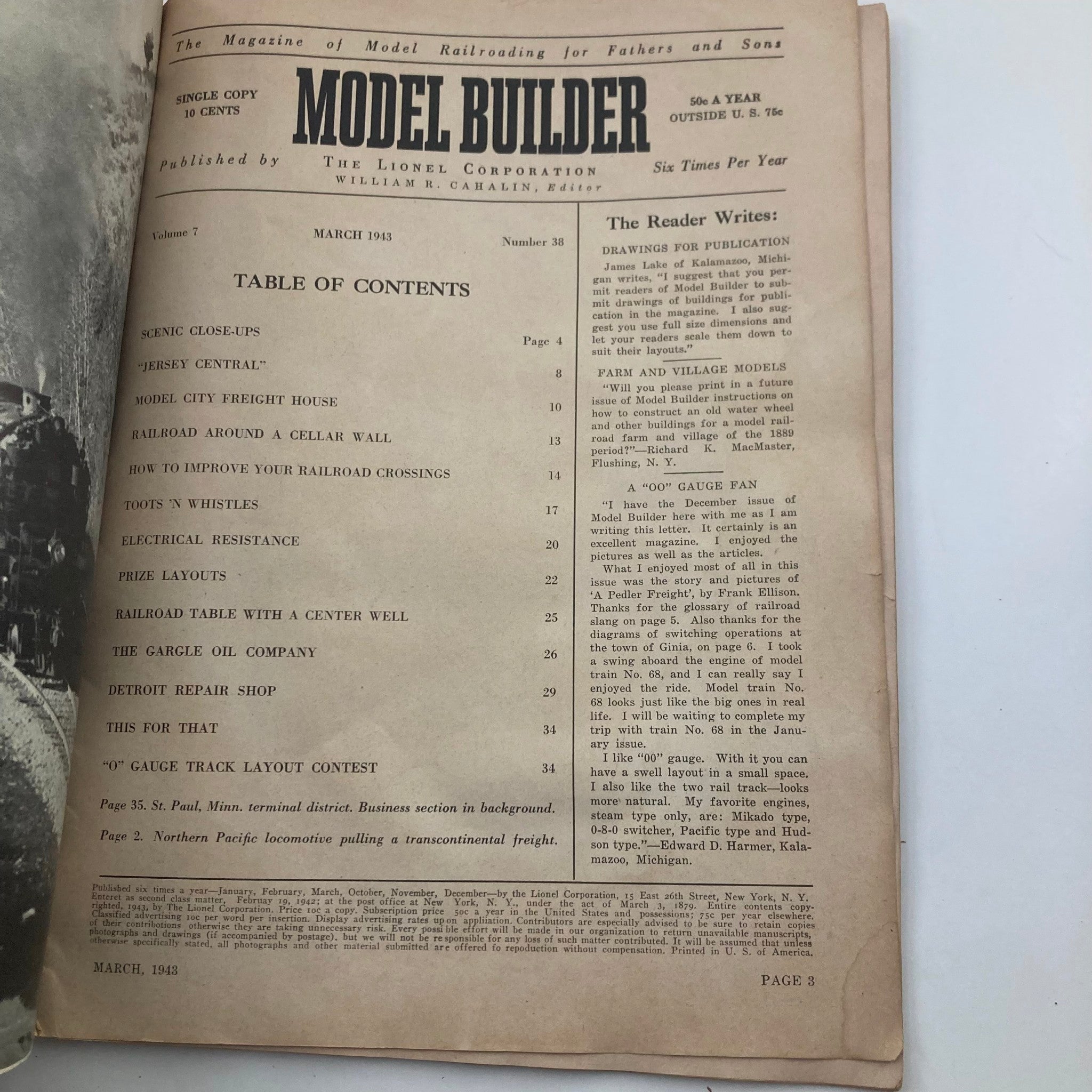 VTG Model Builder Magazine March 1943 Vol 7 #38 Jersey Central No Label