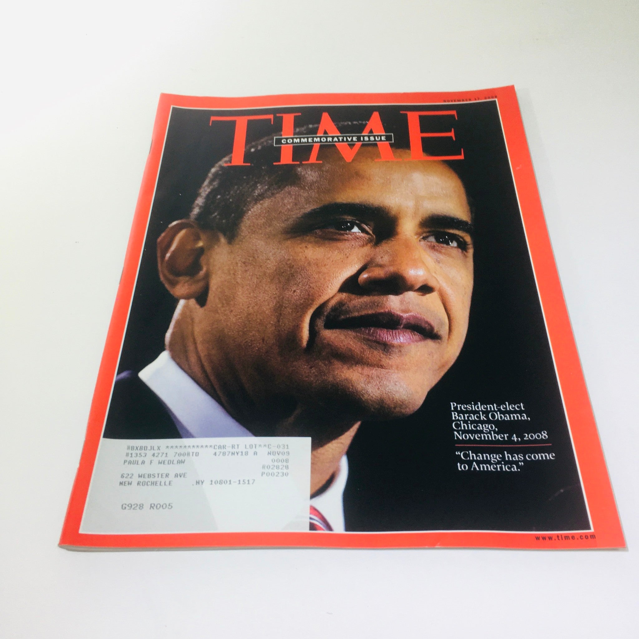 Time Magazine: Nov 17 2008 - President-Elect Barrack Obama in Chicago Nov 4 2008