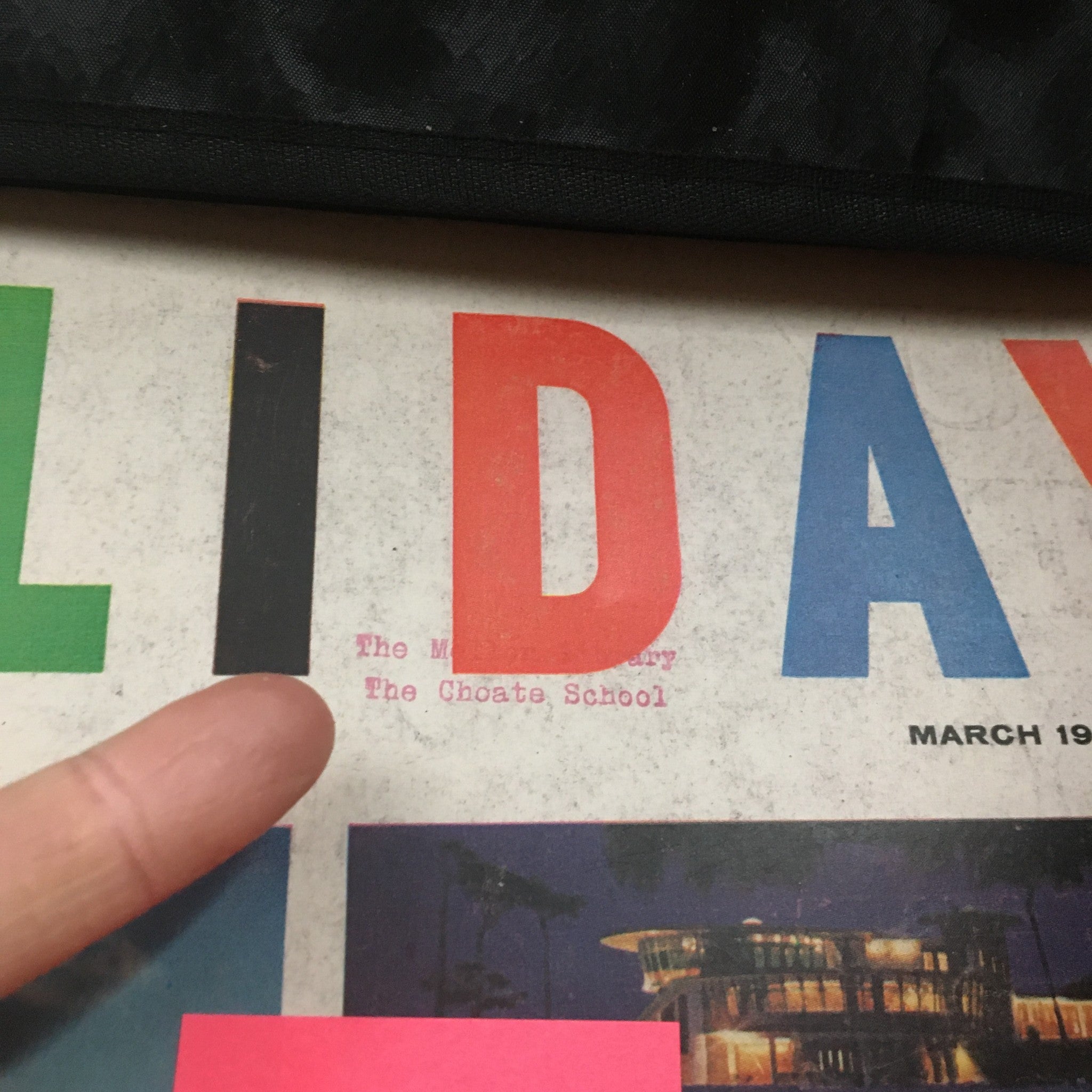 Front cover of the VTG Holiday Magazine March 1960, prominently displaying the title 'HOLIDAY' with colorful typography.