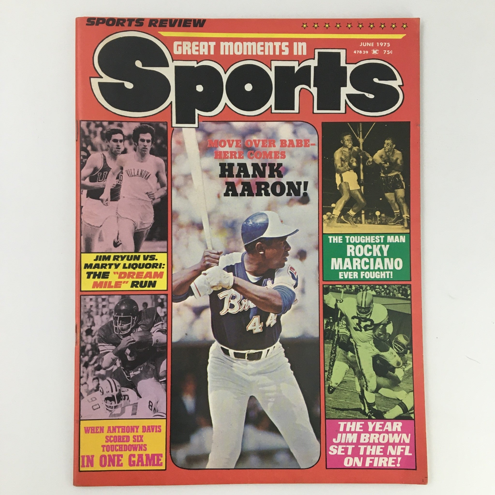 VTG Sports Review Magazine June 1975 Hank Aaron Cover Feature, Newsstand