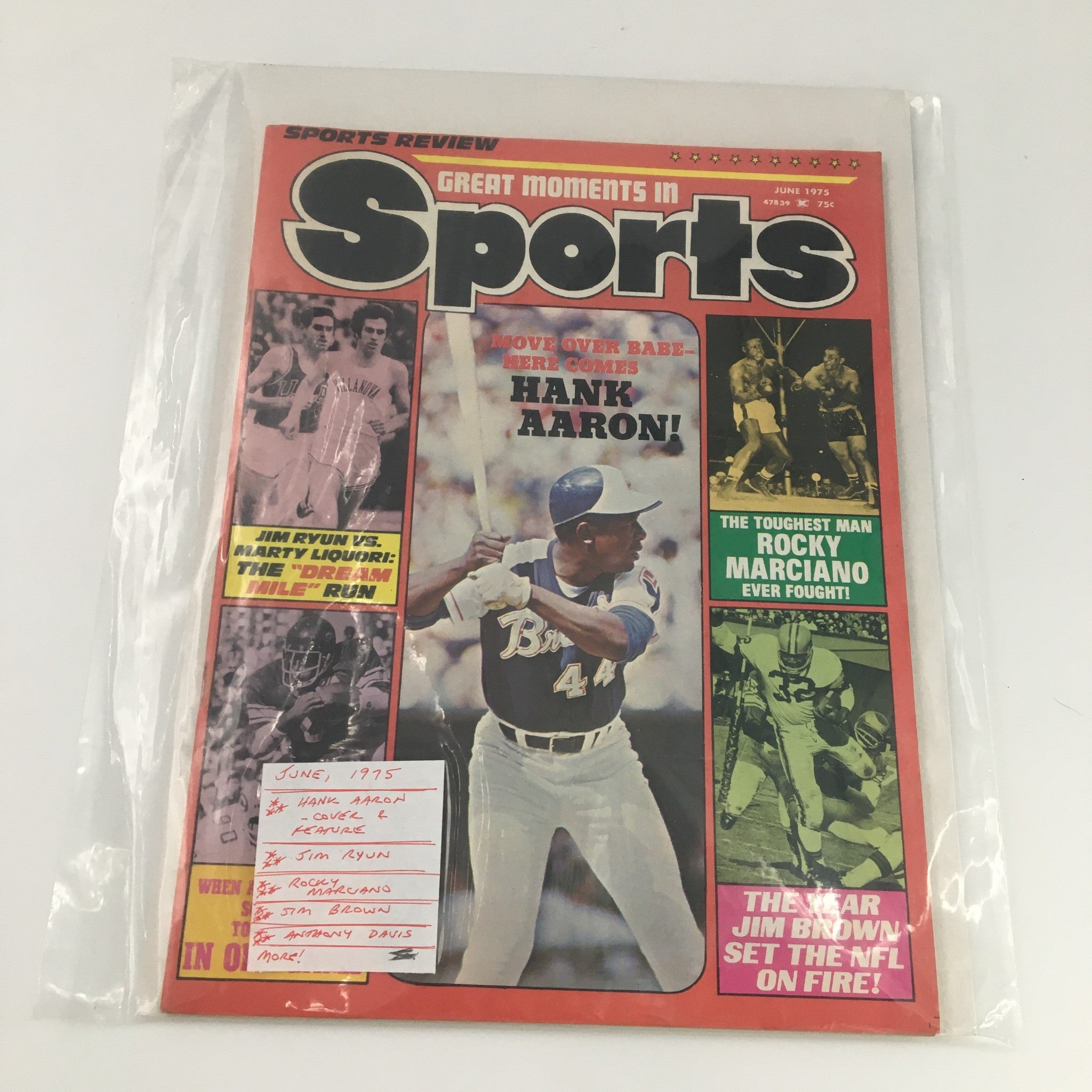 VTG Sports Review Magazine June 1975 Hank Aaron Cover Feature, Newsstand