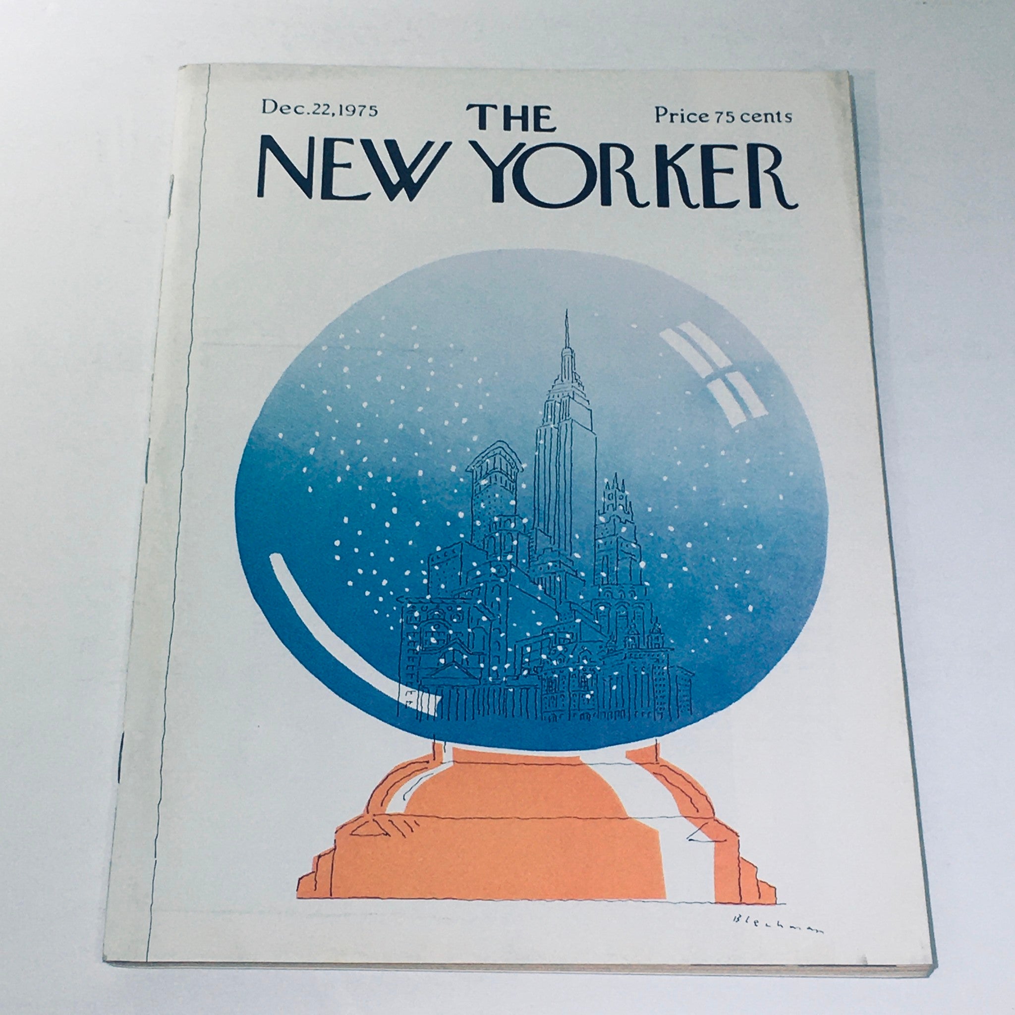 The New Yorker: December 22 1975 RO Blechman Manhattan Snow Globe Full Magazine