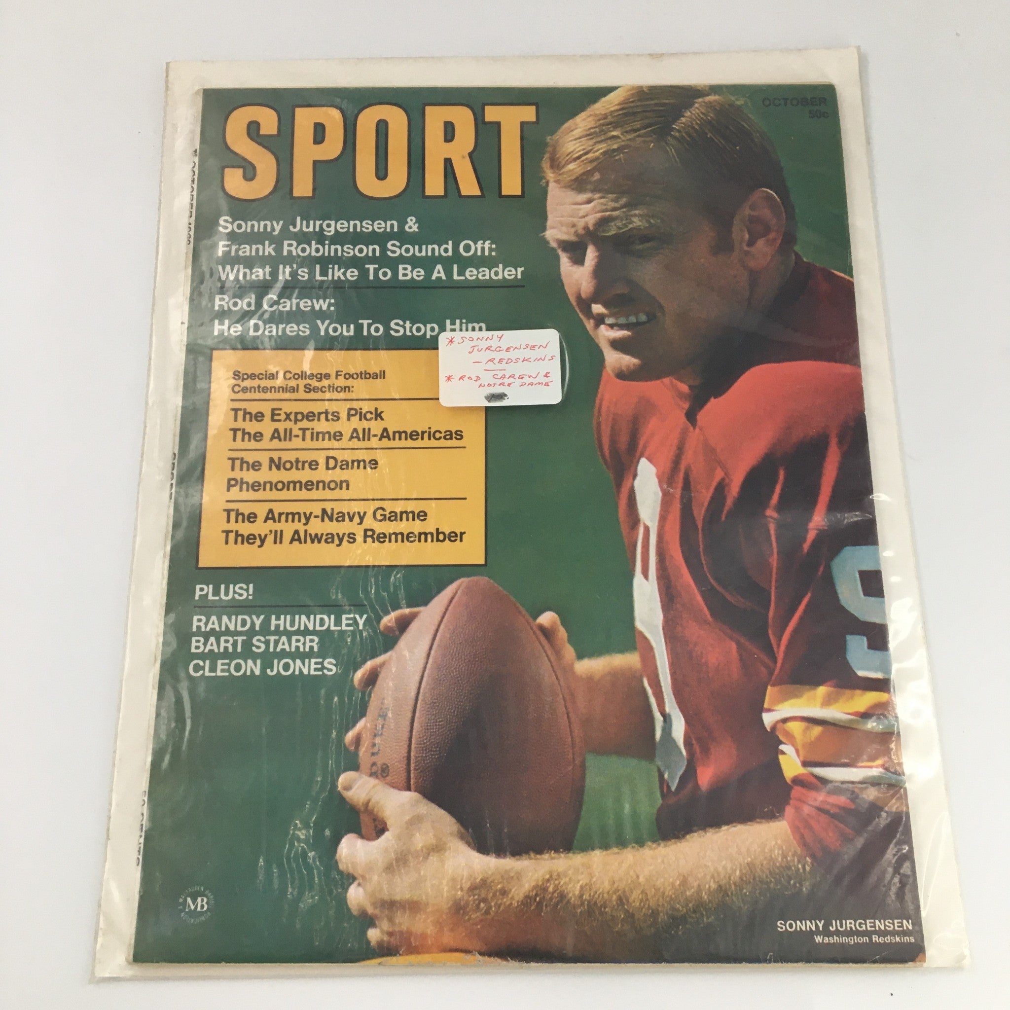 VTG Sport Magazine October 1969 Redskins Sonny Jurgensen Cover Feature Newsstand