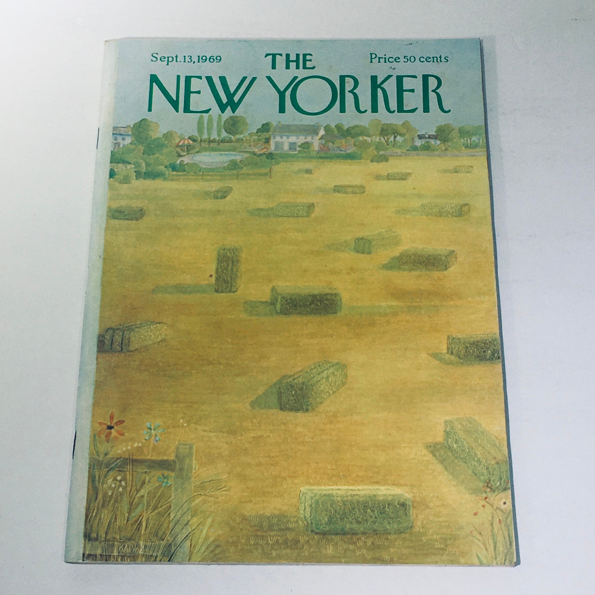 The New Yorker Magazine September 13 1969 Hay Bales in a Field by Ilonka Karasz