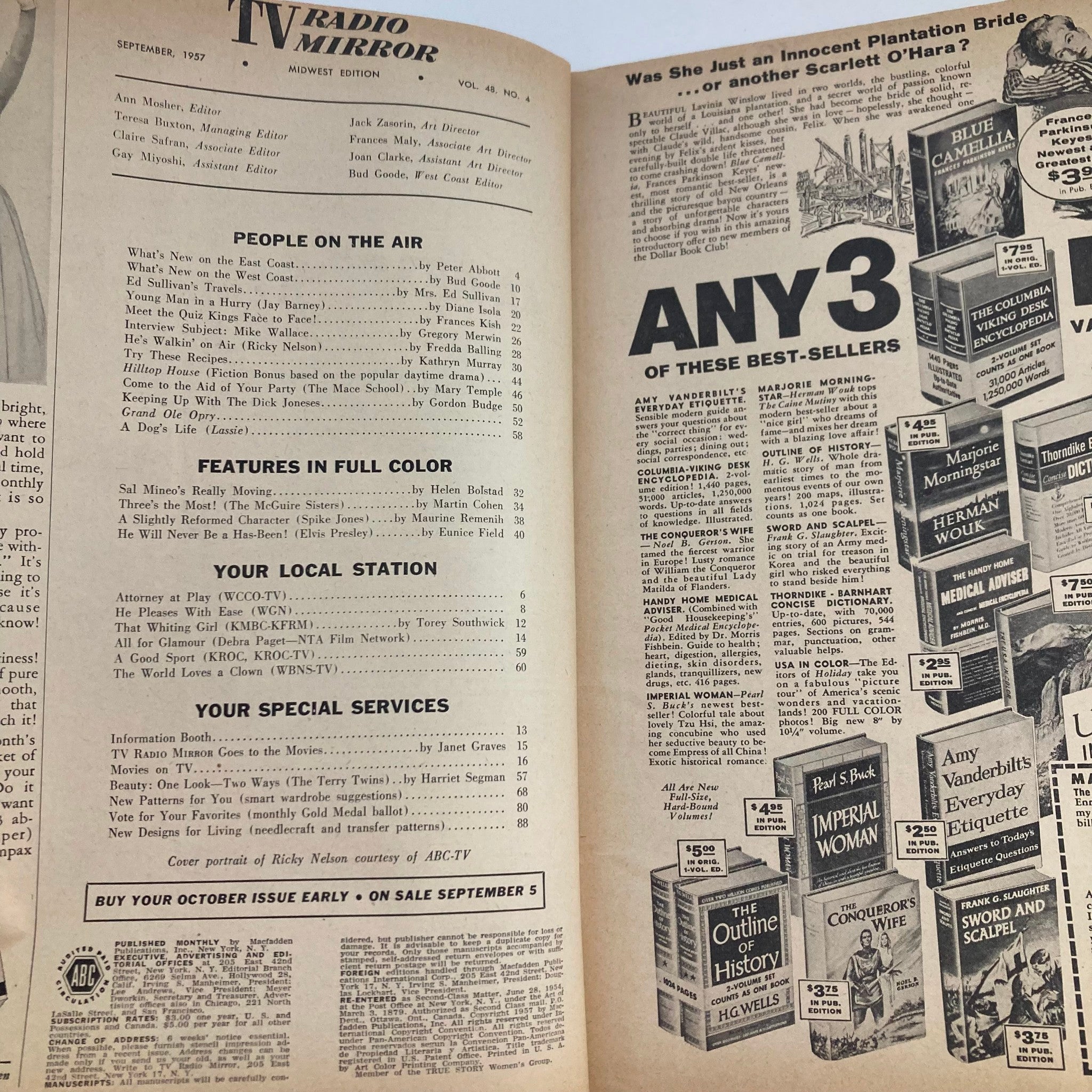 TV Radio Mirror Magazine September 1957 Vol 48 No. 4 Ricky Nelson, Ed Sullivan