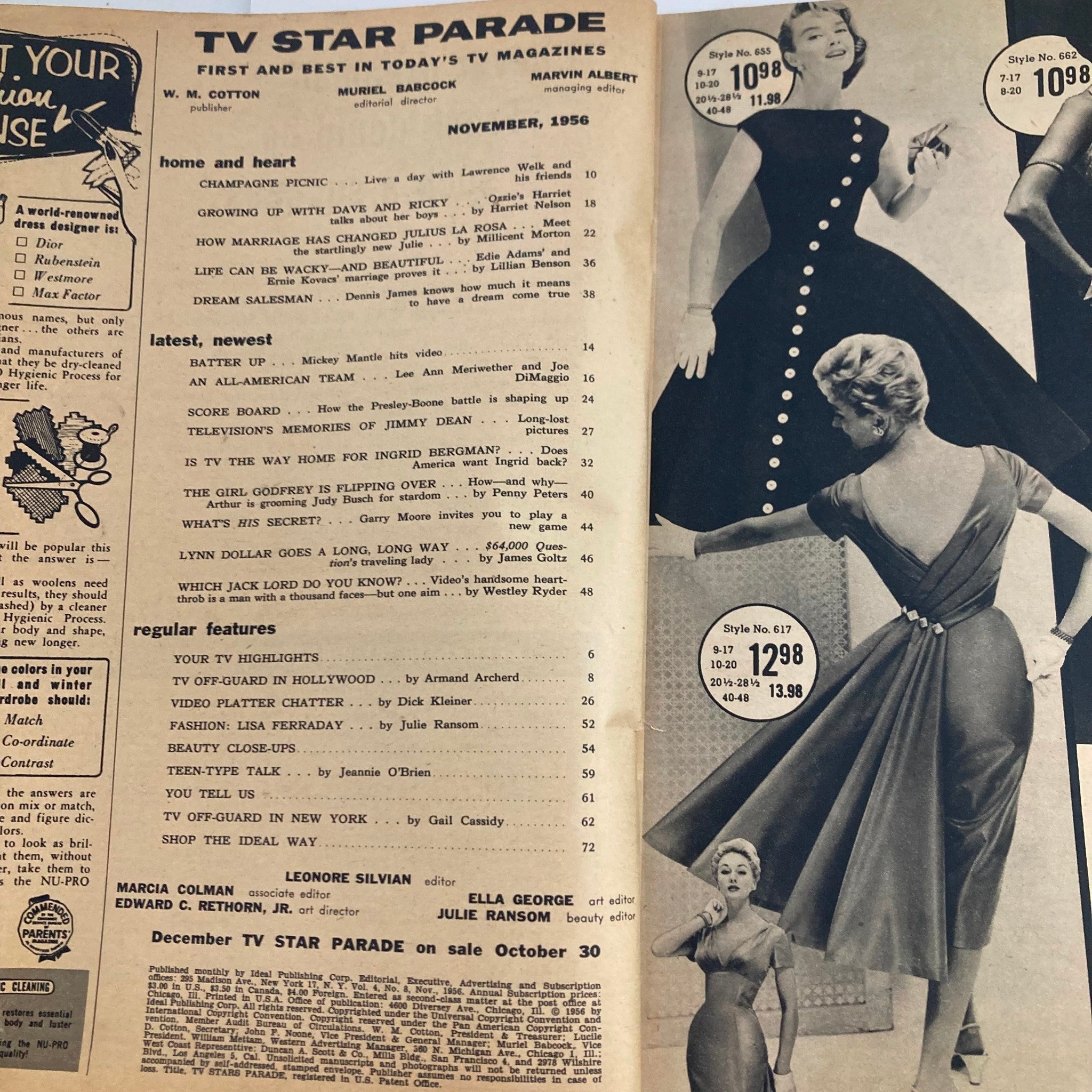 VTG TV Star Parade Magazine November 1956 Ricky, Harriet Nelson No Label