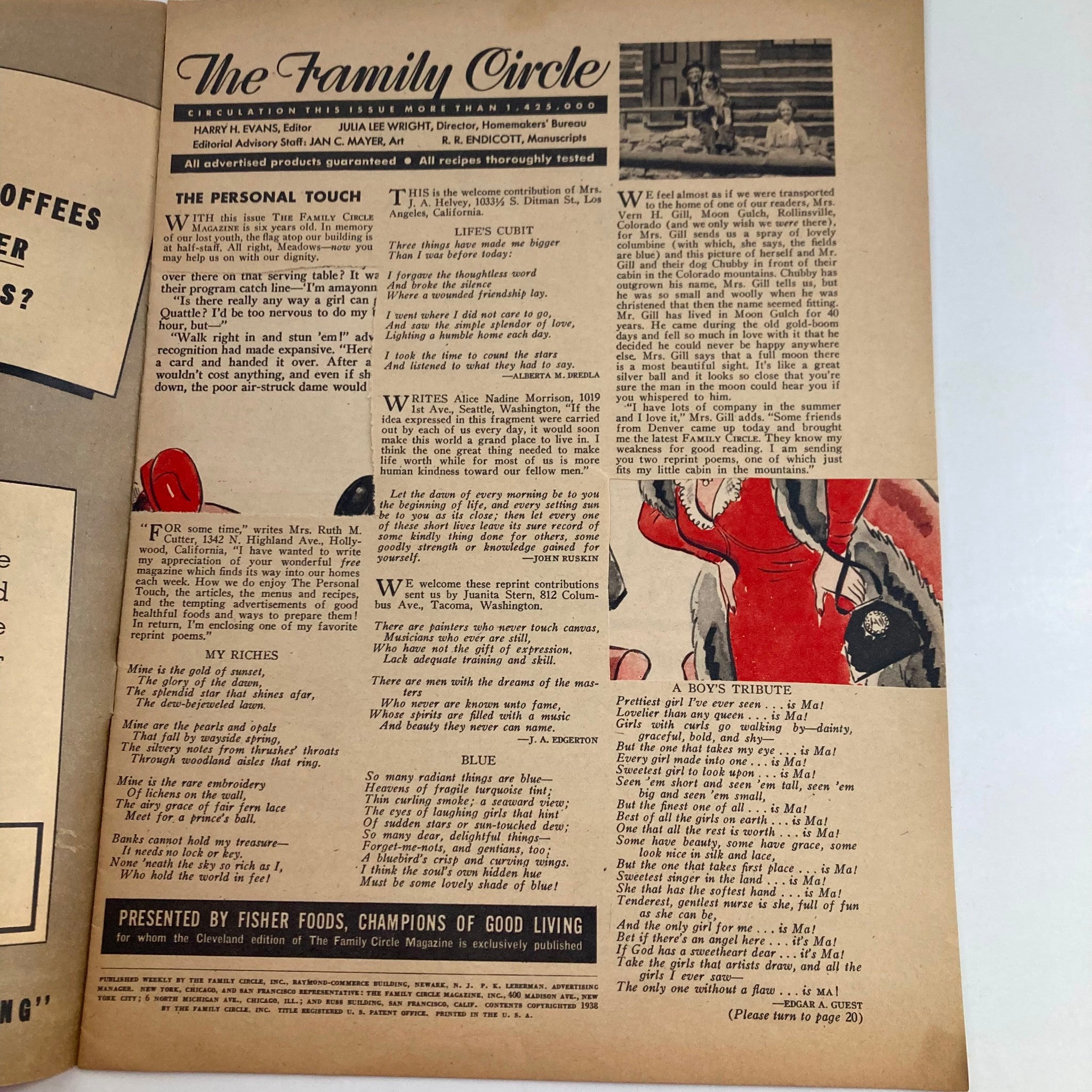 VTG The Family Circle Magazine September 9 1938 Alice and Will LaVarre No Label