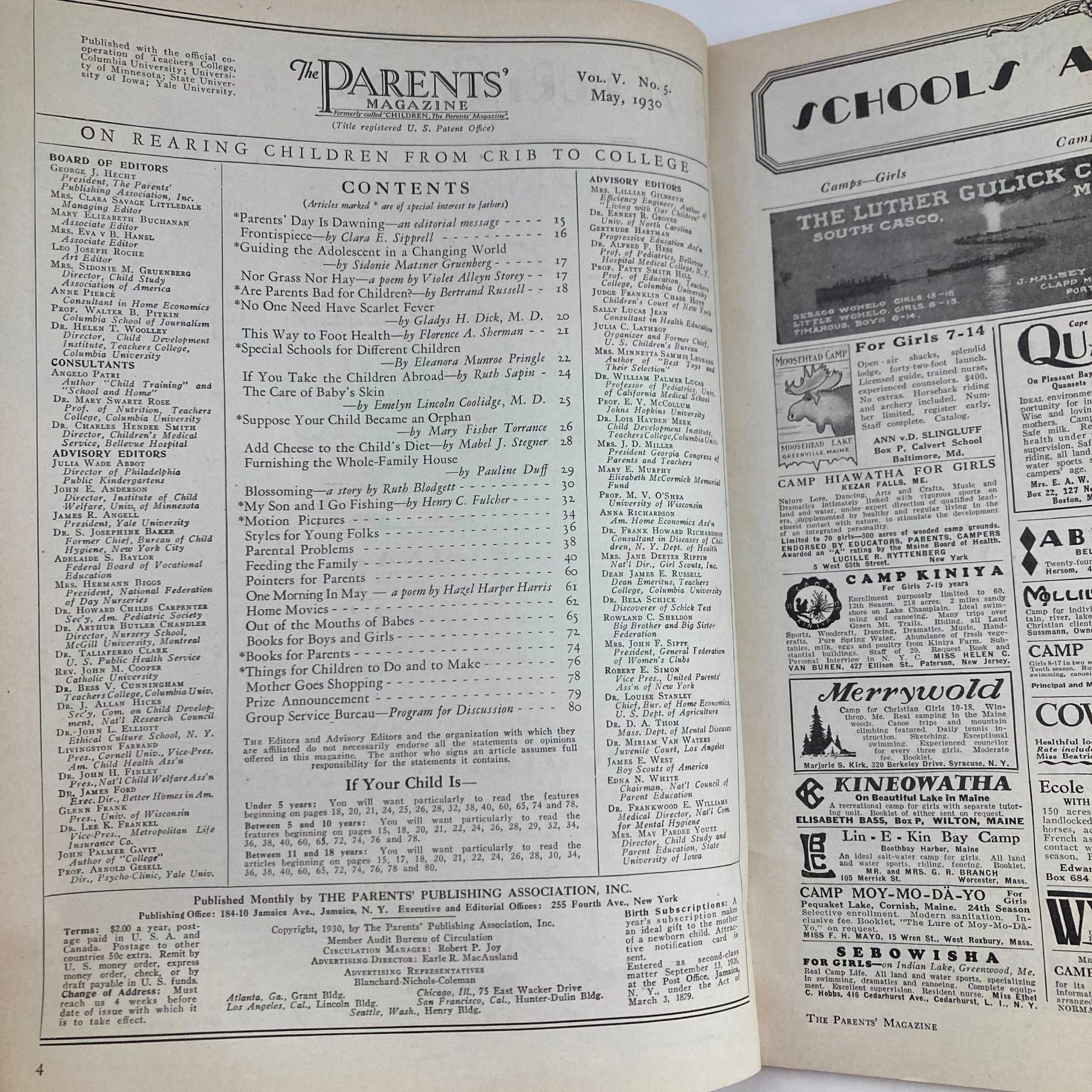 VTG The Parents' Magazine May 1930 Parents' Day is Dawning No Label