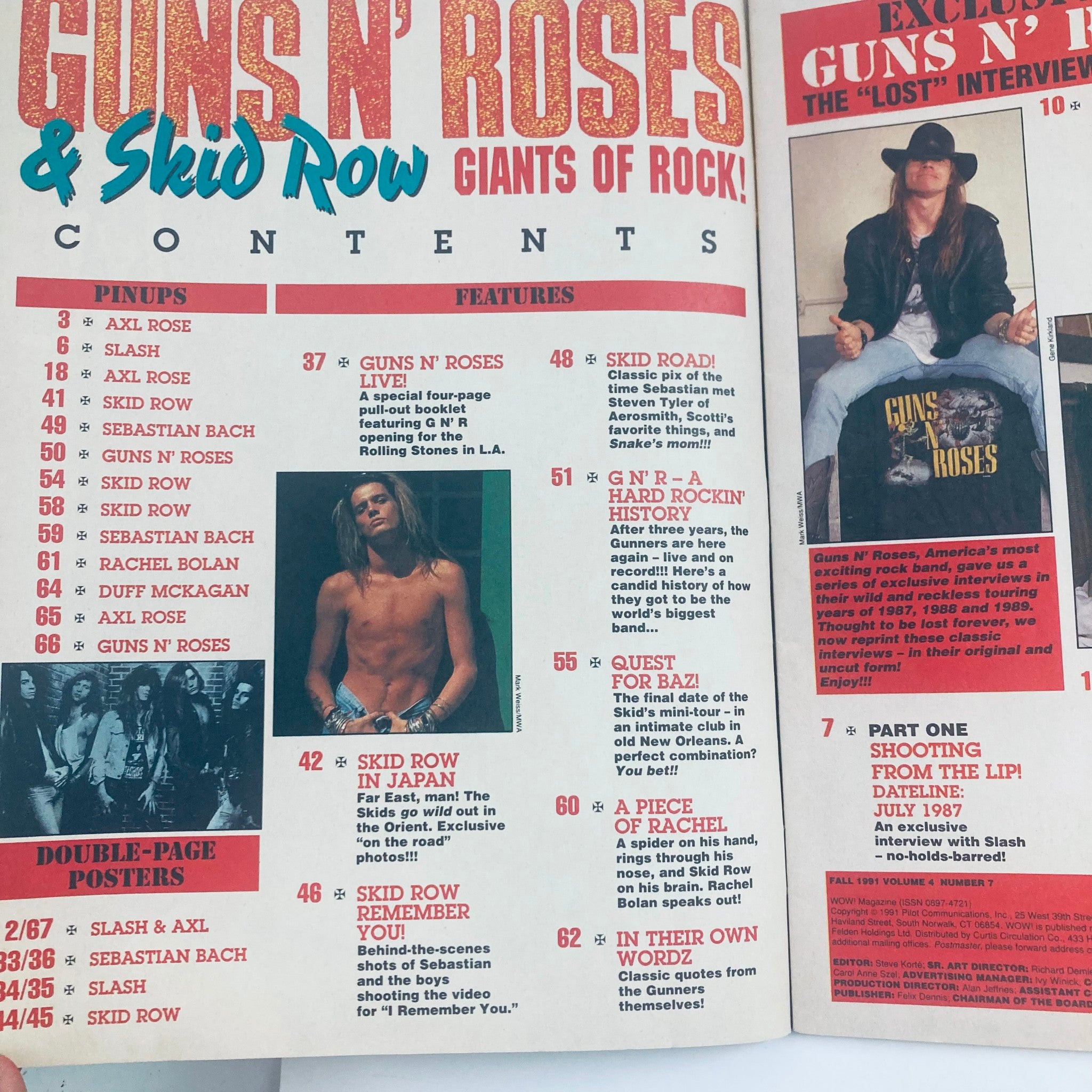 WOW! Magazine Fall 1991 Vol 4 #7 Guns N' Roses & Skid Row No Label w Poster