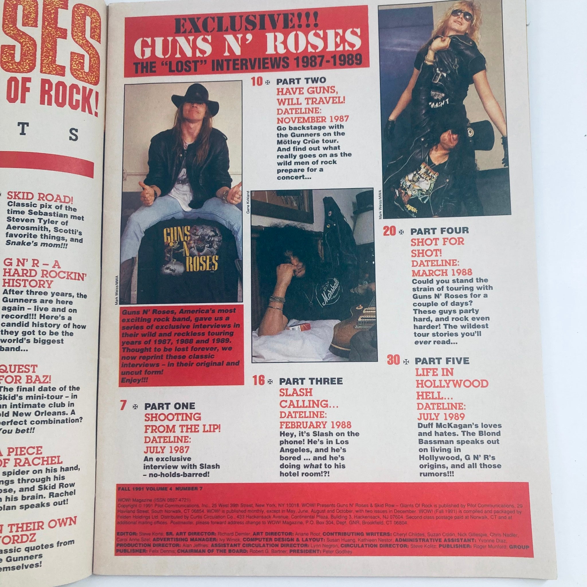 WOW! Magazine Fall 1991 Vol 4 #7 Guns N' Roses & Skid Row No Label w Poster