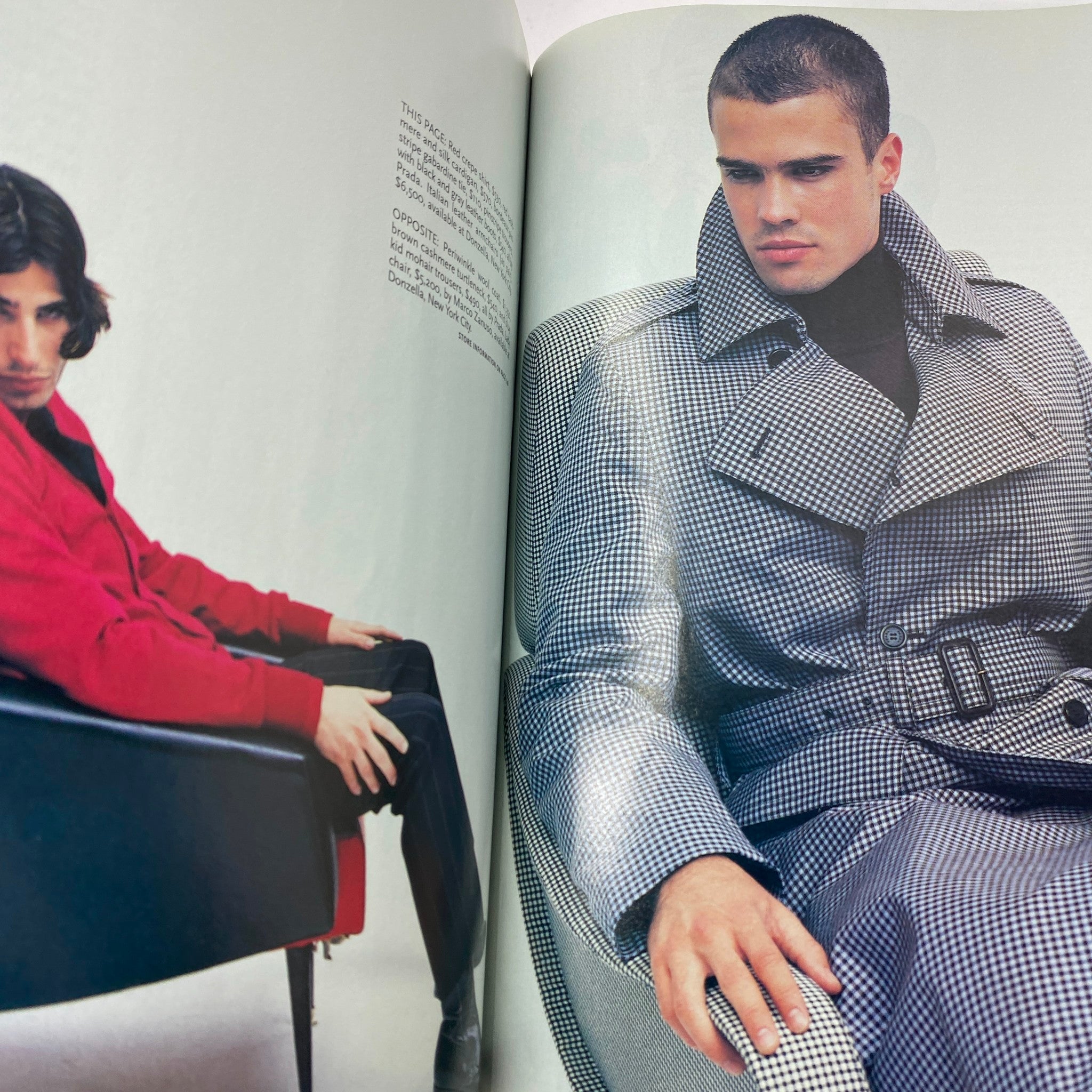 Fashion spread in Out Magazine September 2000 featuring contemporary models in stylish attire, reflecting the avant-garde trends of the late 90s.