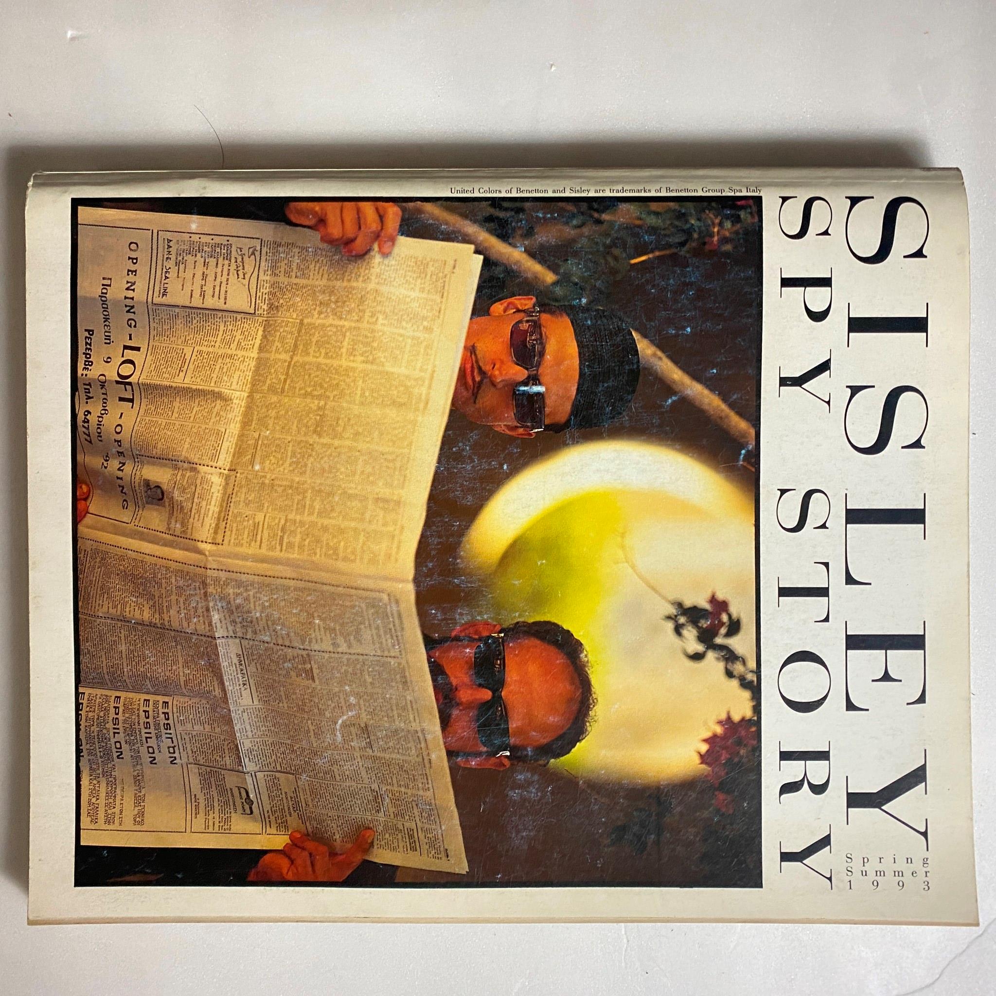 Elle Italia Magazine April 1993 showing the spring/summer Sisley Spy Story advertisement, featuring models in sunglasses reading a newspaper.