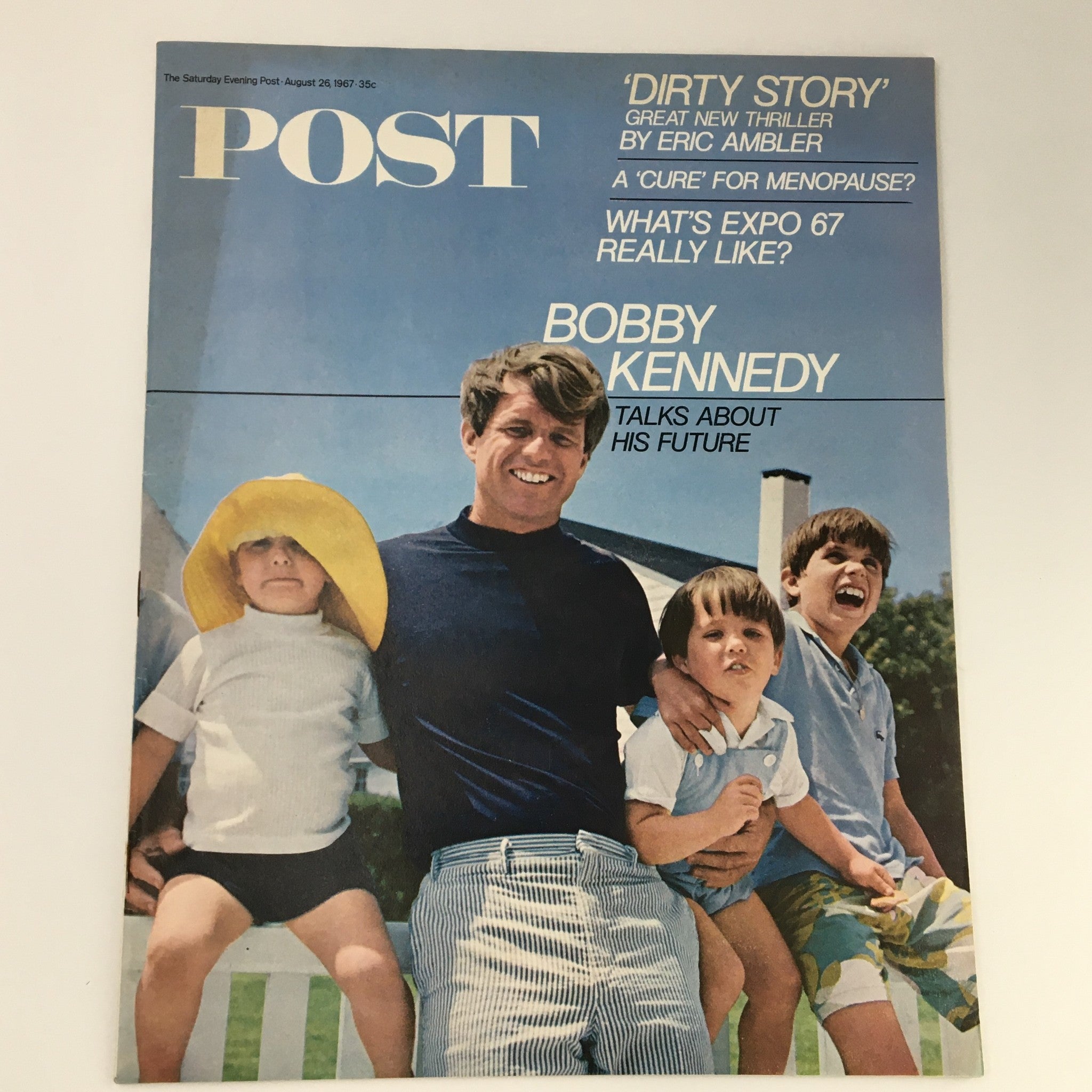 The Saturday Evening Post August 26 1967 cover featuring Bobby Kennedy smiling with children, reflecting a nostalgic moment in American history.