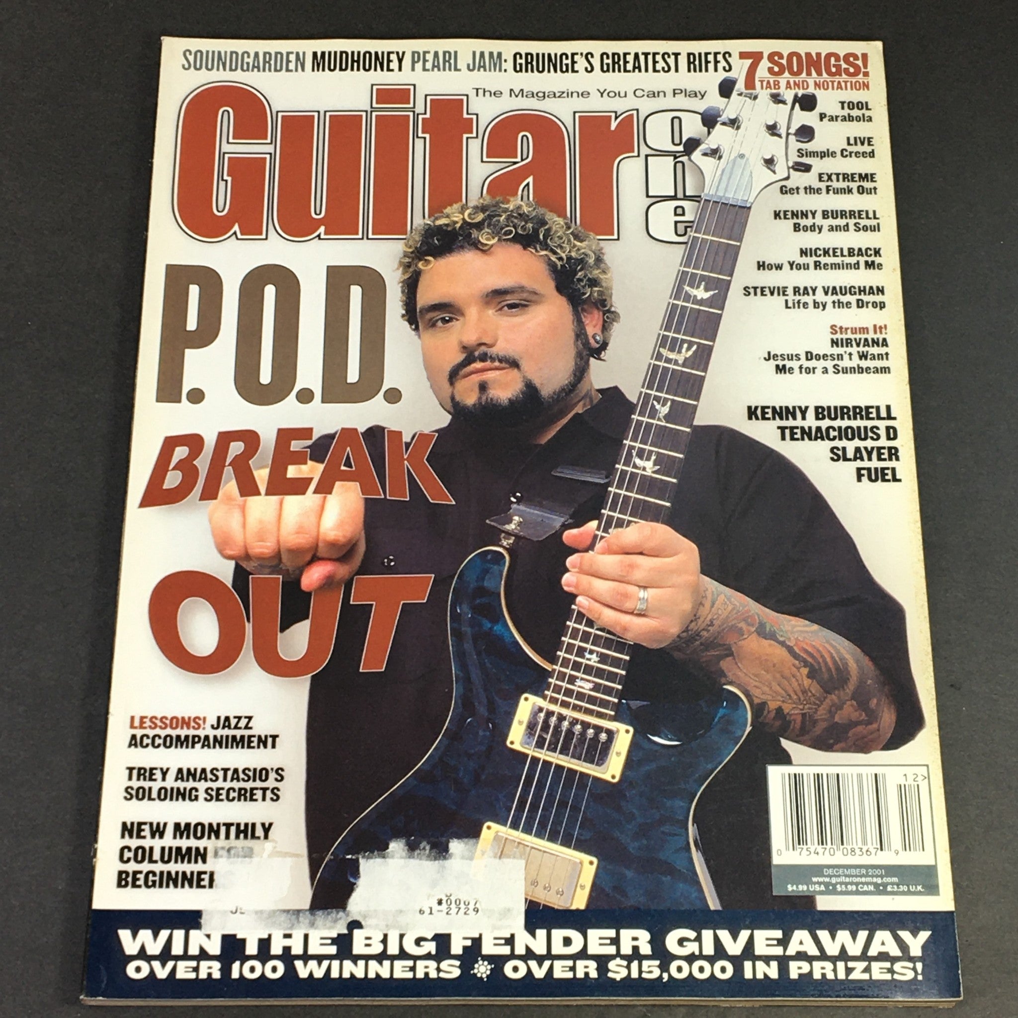 Guitar One Magazine December 2001 - P.O.D., Kenny Burrell, Tenacious D & Slayer