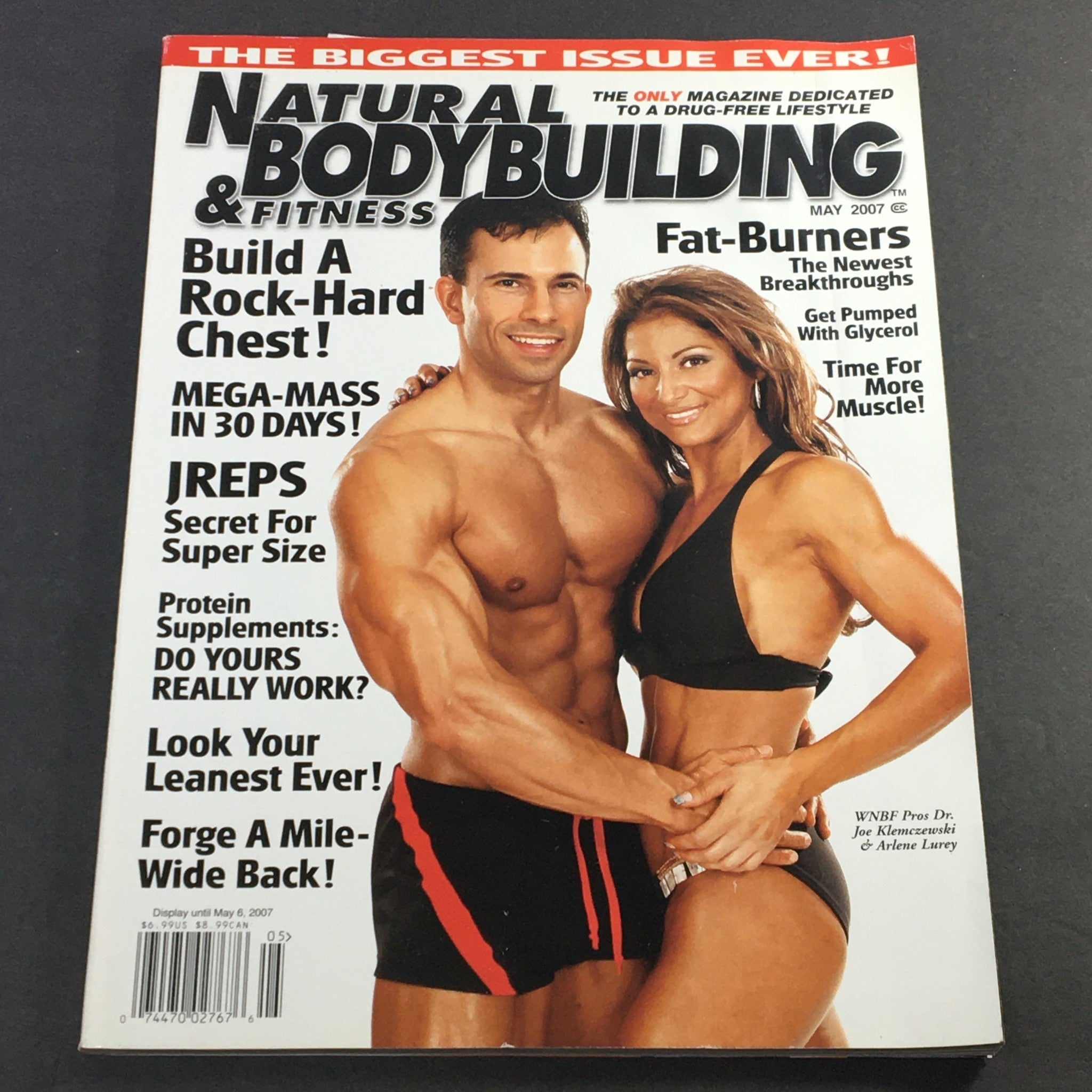 Cover of Natural Bodybuilding & Fitness May 2007 featuring WNBF Joe Klemczewski and Arlene Lurey, showcasing fitness tips, bodybuilding news, and health insights.