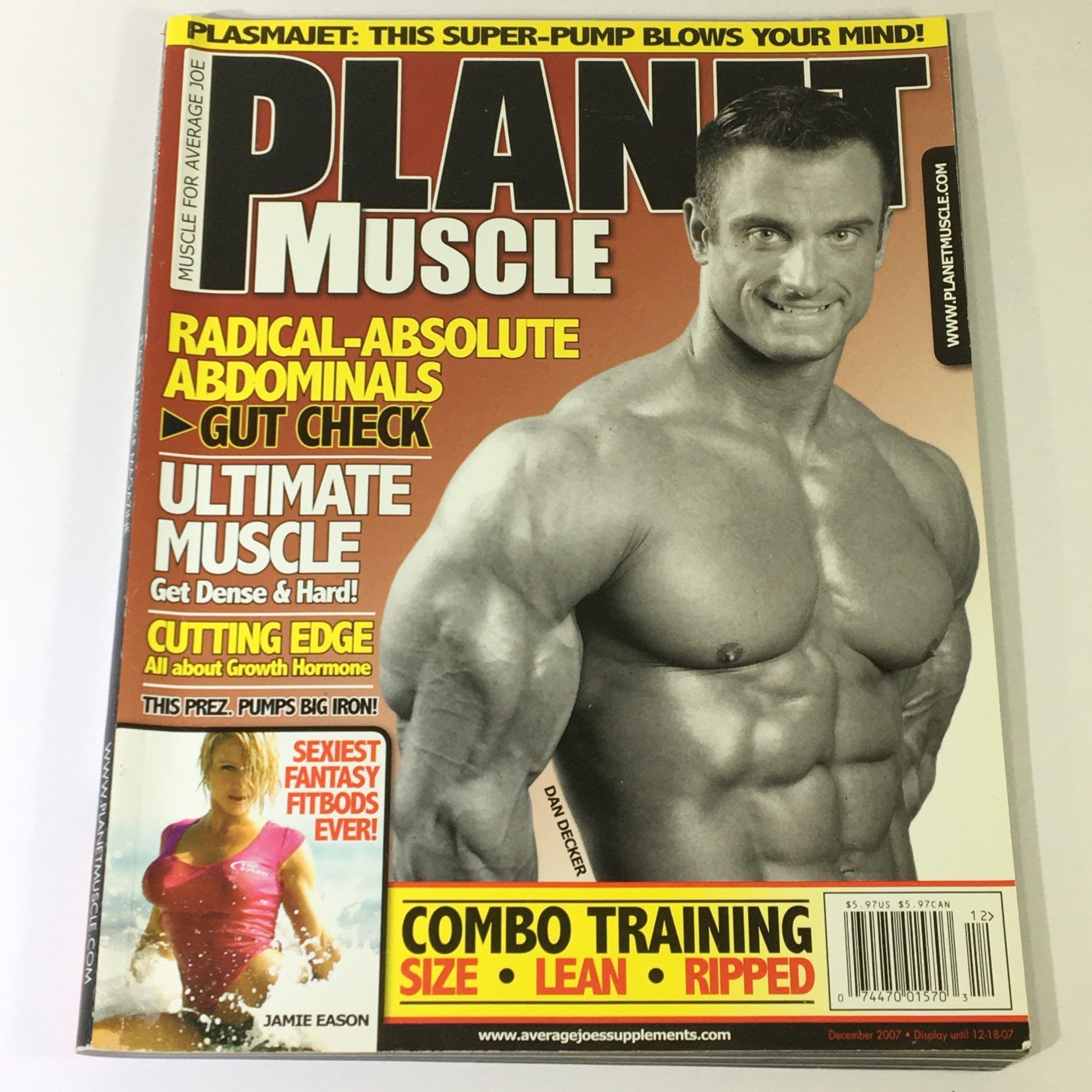 Cover of Planet Muscle Magazine December 2007 featuring fitness models Jamie Eason and Dan Decker. The magazine highlights fitness tips, workout routines, and bodybuilding insights.