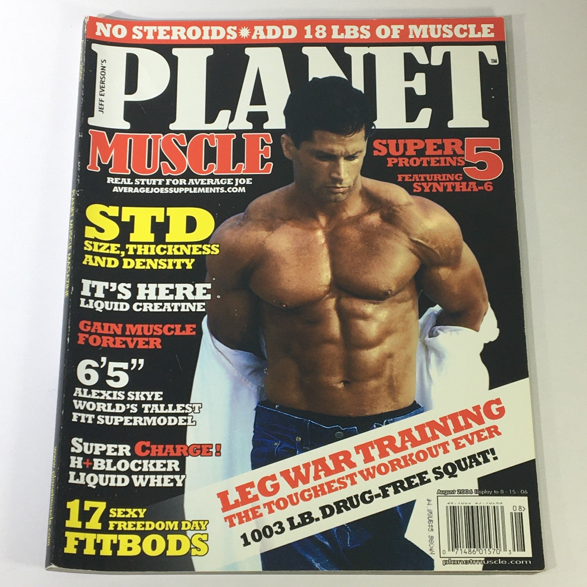 Cover of Planet Muscle Magazine August 2006 featuring Alexis Skye, the world's tallest fit supermodel, showcasing fitness and modeling culture.