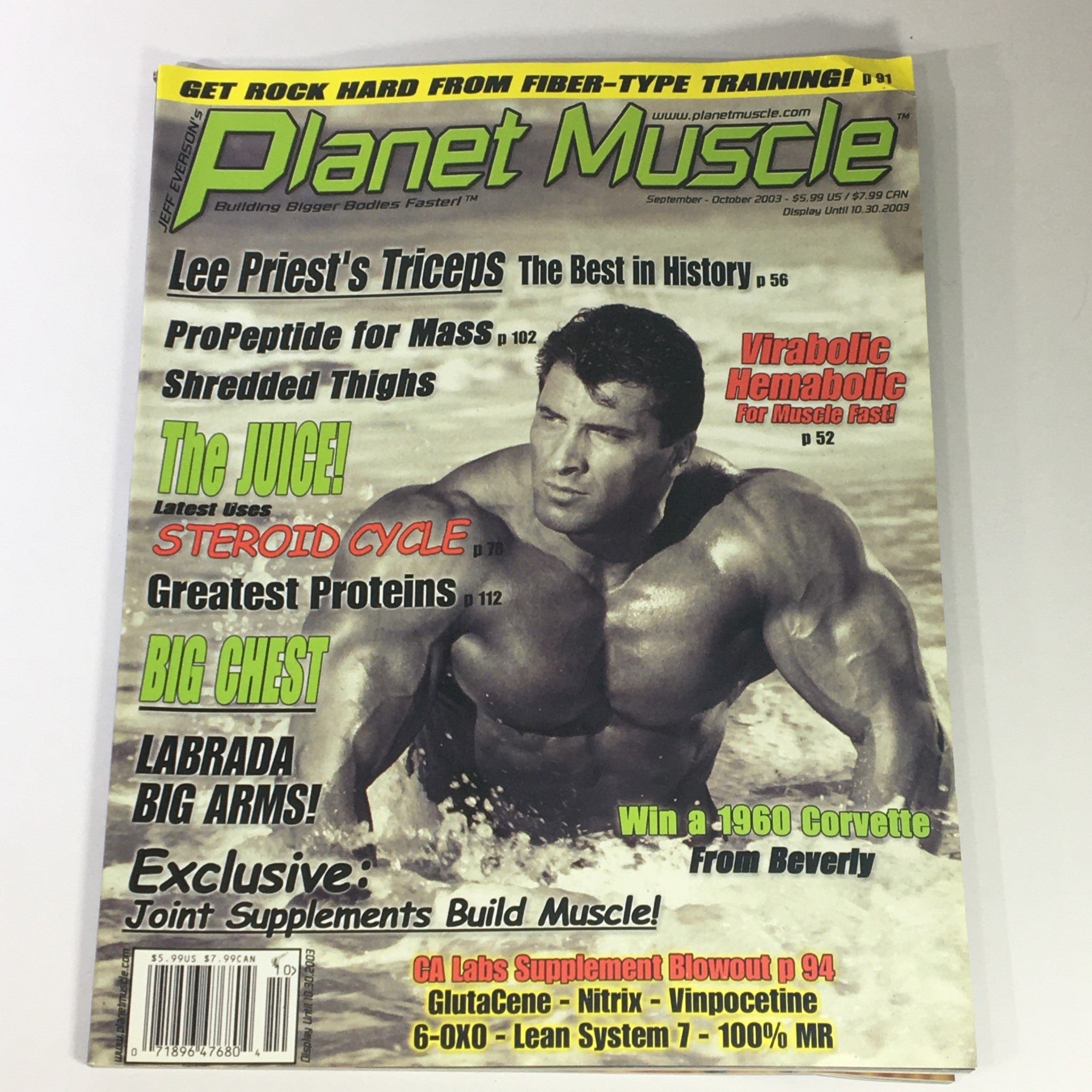 Cover of Planet Muscle Magazine September October 2003 featuring Lee Labrada, highlighting bodybuilding techniques and fitness culture of the early 2000s.