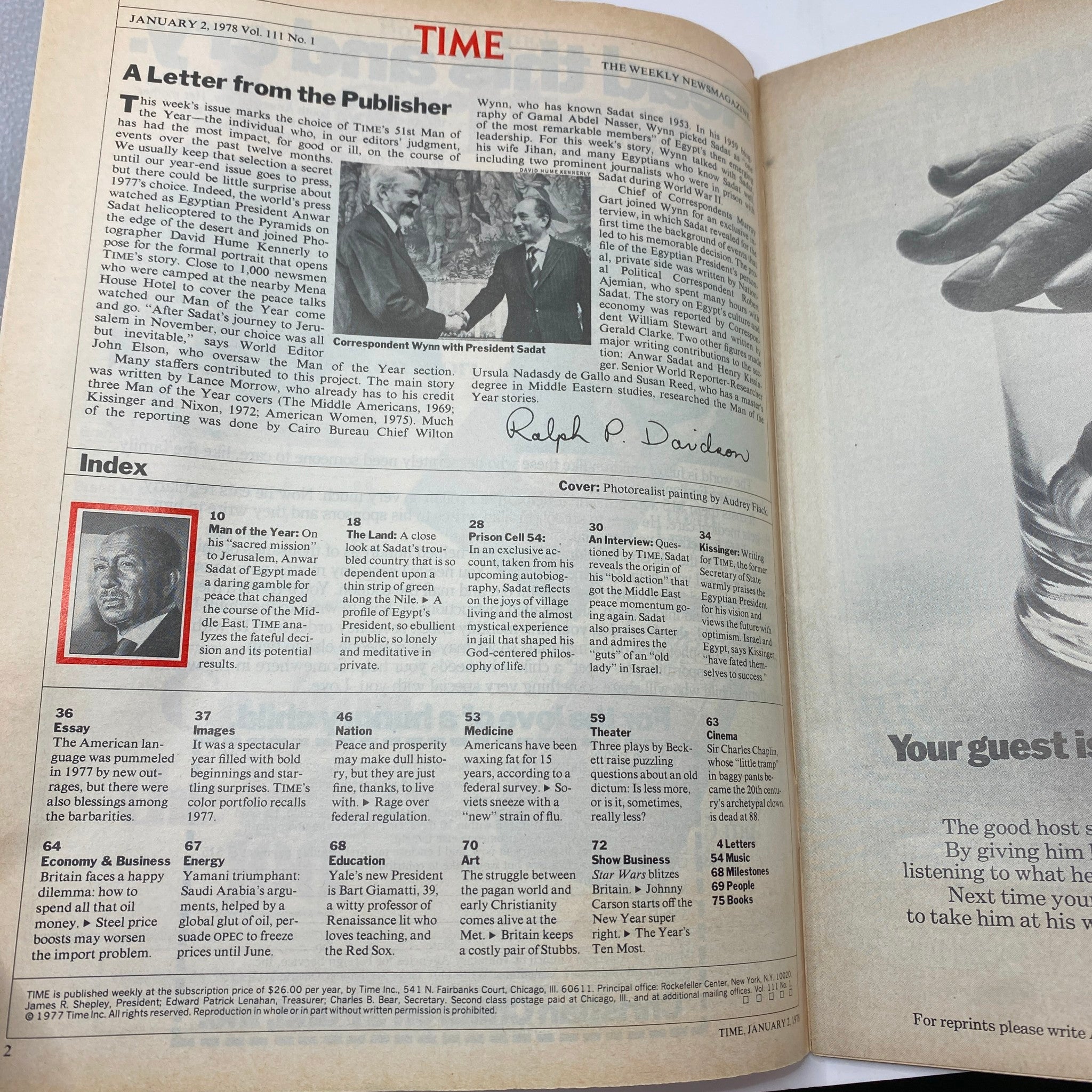 VTG Time Magazine January 2, 1978 Anwar El-Sadat Man of the Year