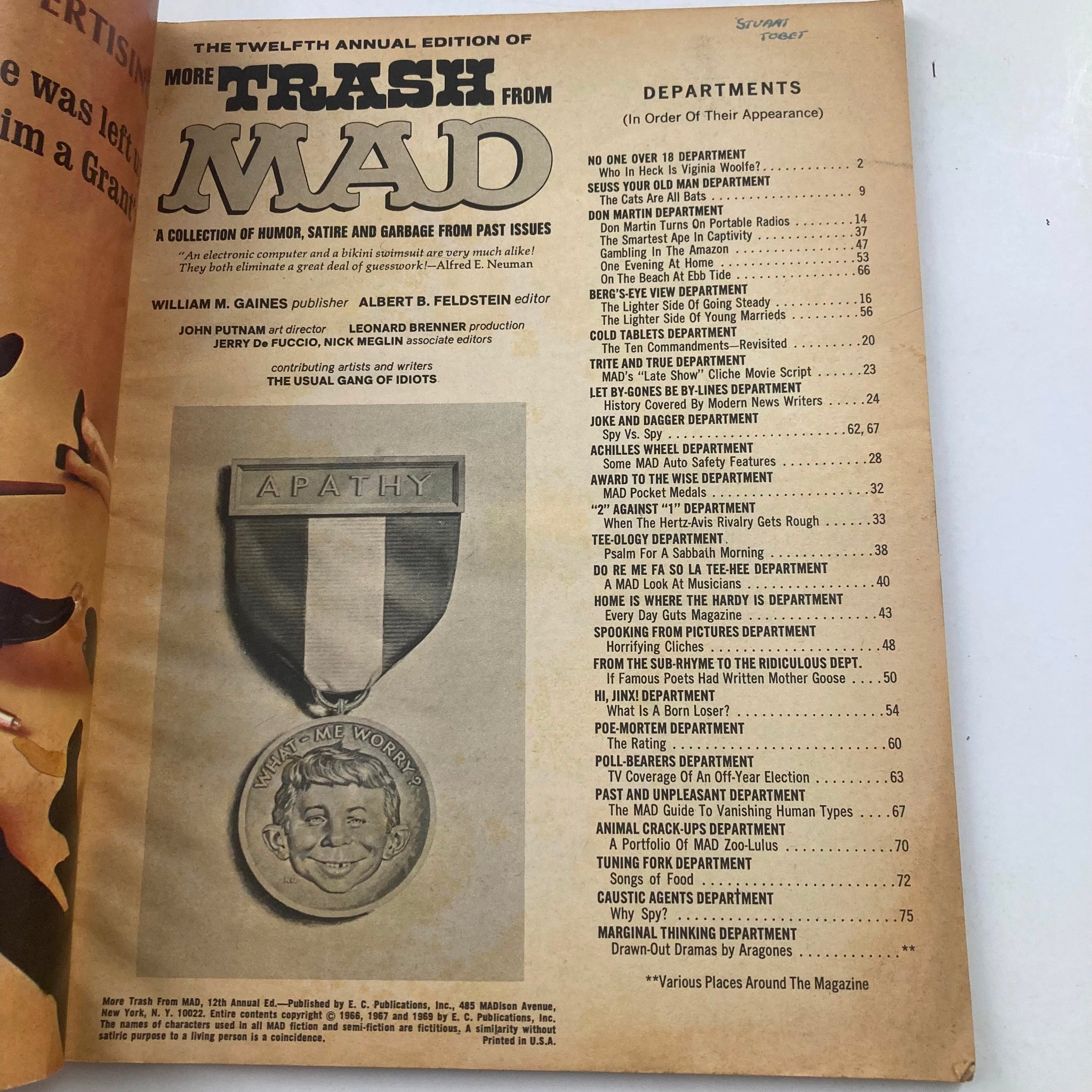 More Trash from Mad Magazine 1969 No. 12 36 Pocket Medals 6.0 FN Fine No Label