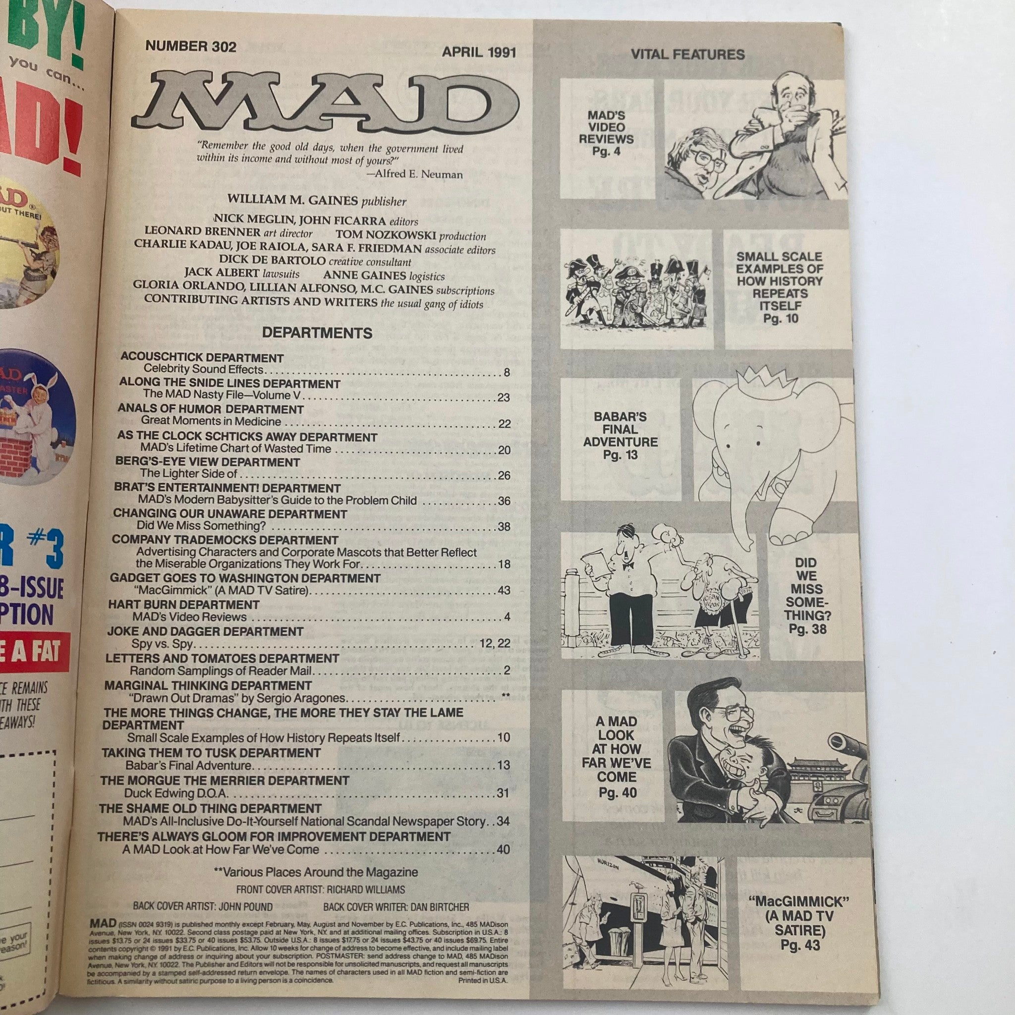 Mad Magazine April 1991 No. 302 Barbar's Final Adventure 6.0 FN Fine No Label