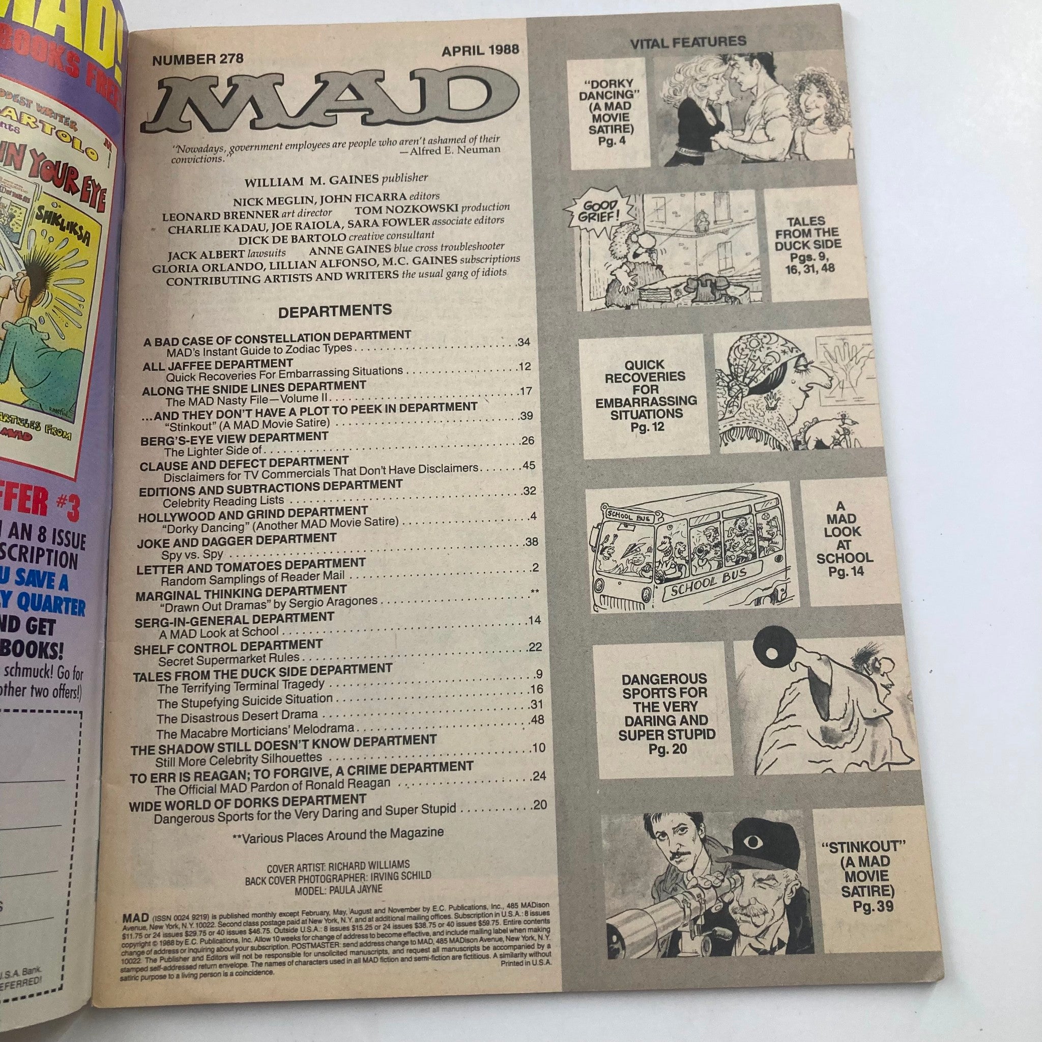 Mad Magazine April 1988 No. 278 Mad Pardons The President 6.0 FN Fine No Label