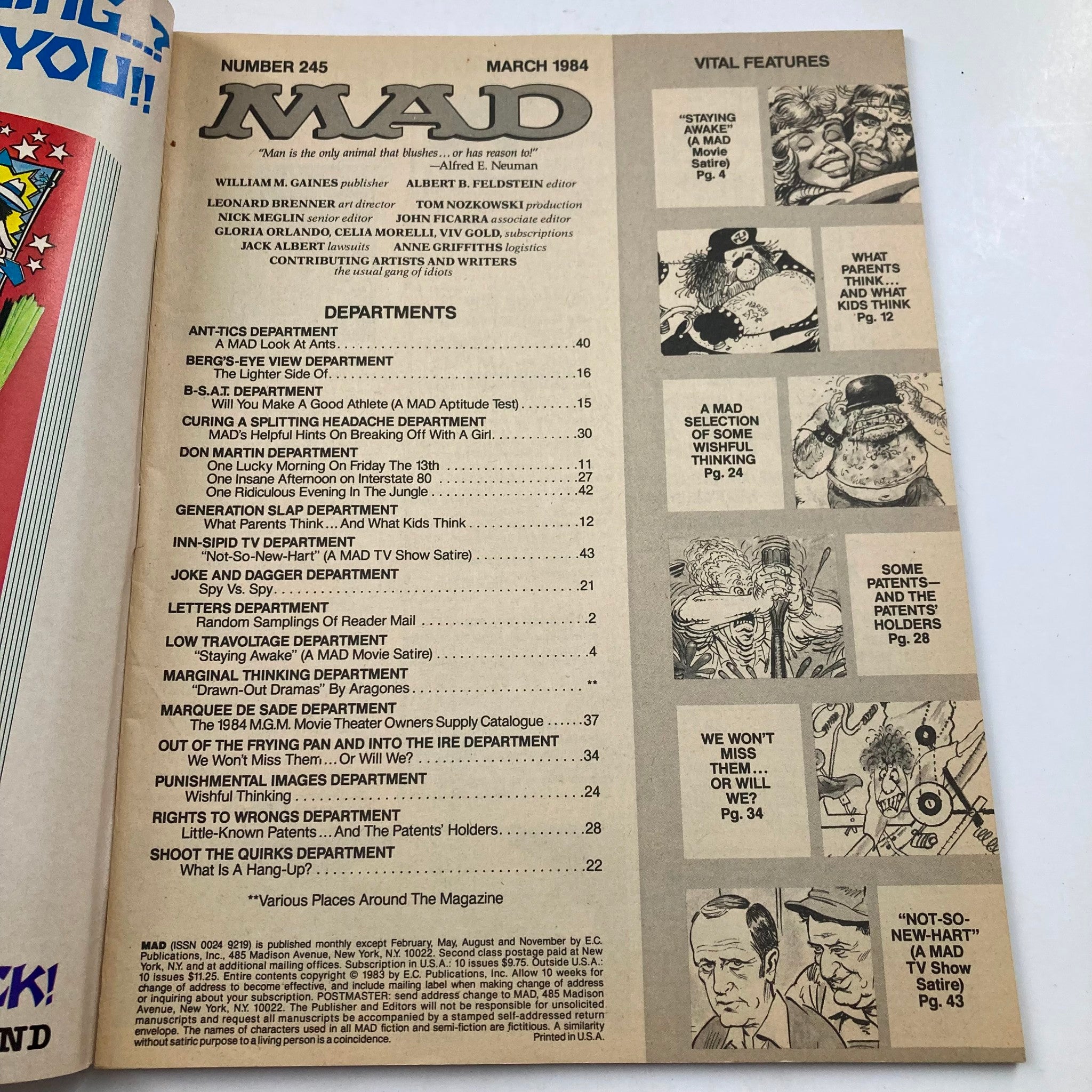 Mad Magazine March 1984 No. 245 Stayin Alive & Newhart 6.0 FN Fine No Label