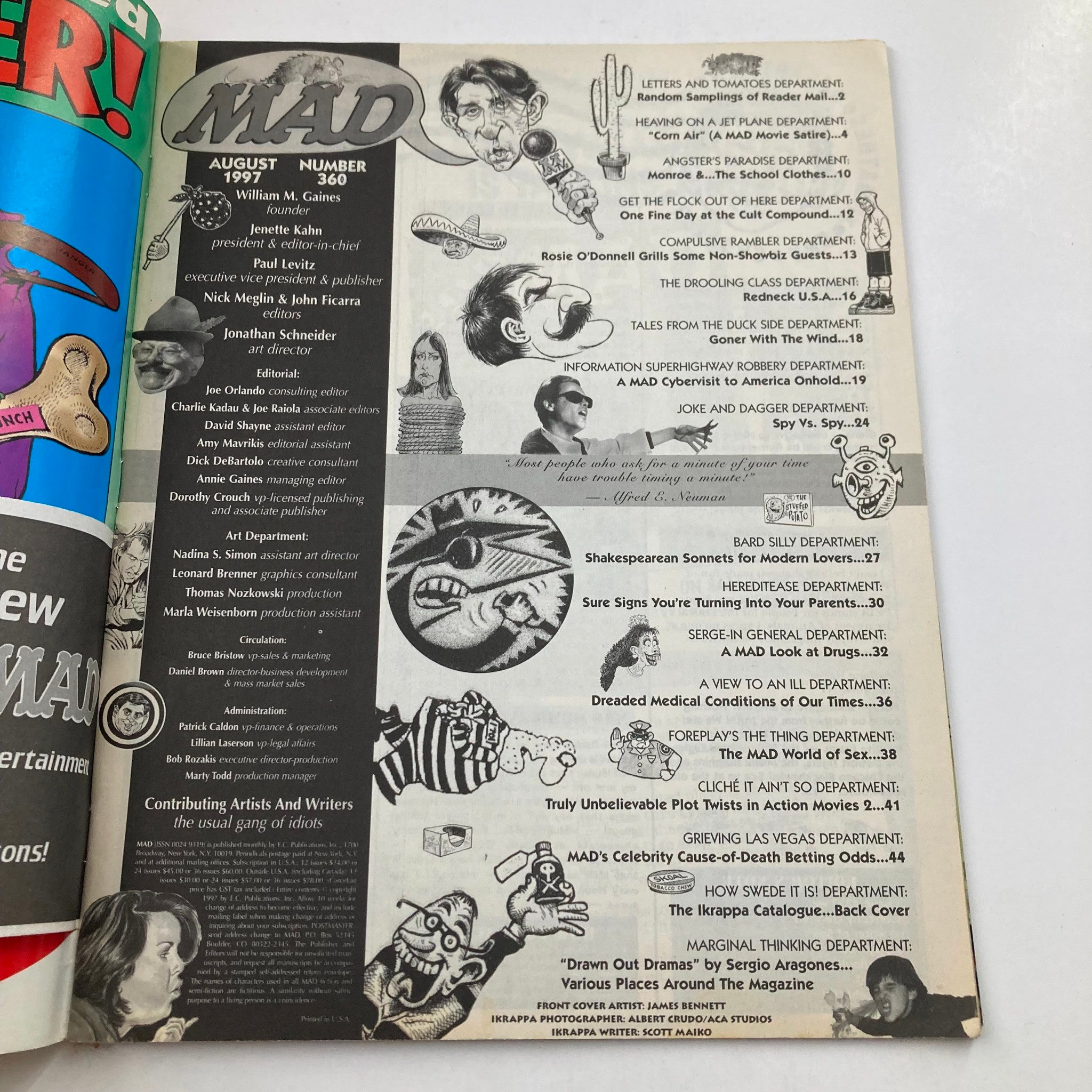 Mad Magazine August 1997 No. 360 Alfred's Bungee Club 6.0 FN Fine No Label