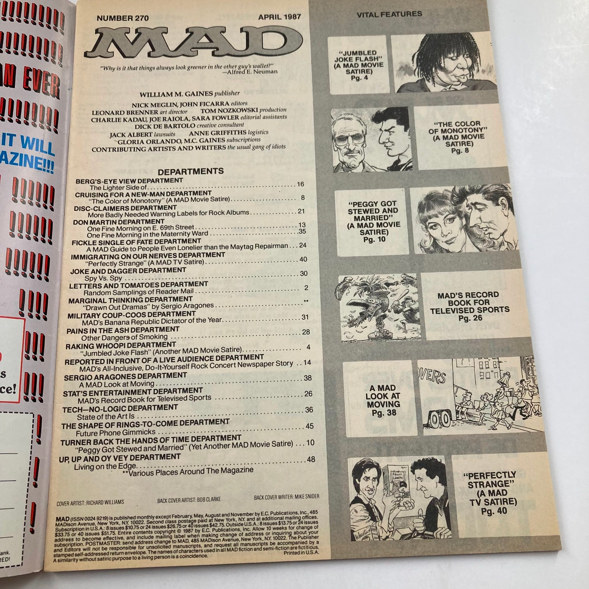 Mad Magazine April 1987 No. 270 The Usual Band of Idiots 6.0 FN Fine No Label