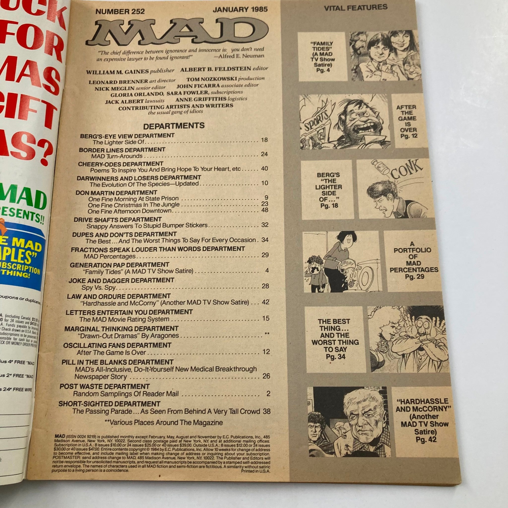 Mad Magazine January 1985 No. 252 Lady of Liberty 6.0 FN Fine No Label