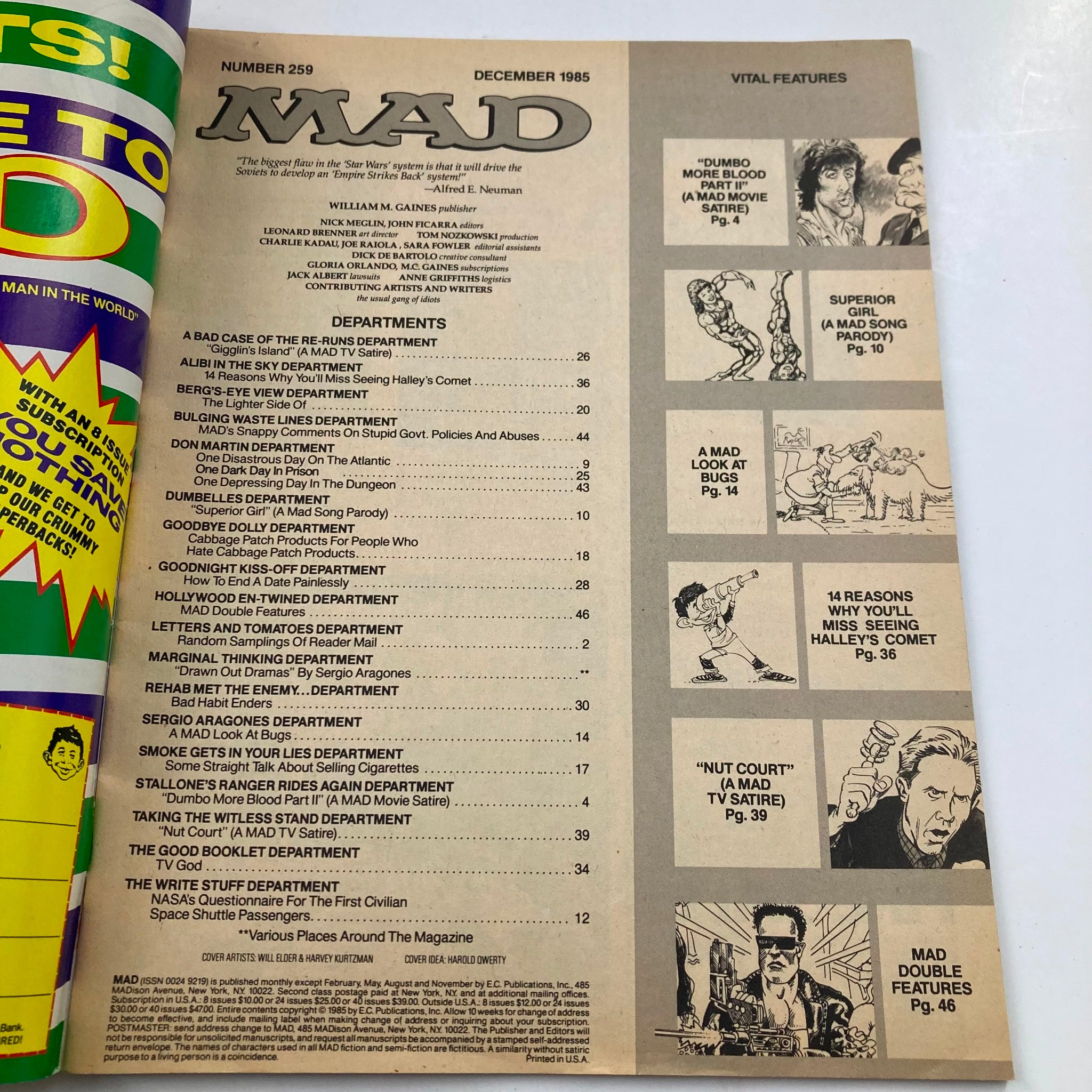 Mad Magazine December 1985 No. 259 Ronald Reagan & Rocky 6.0 FN Fine No Label