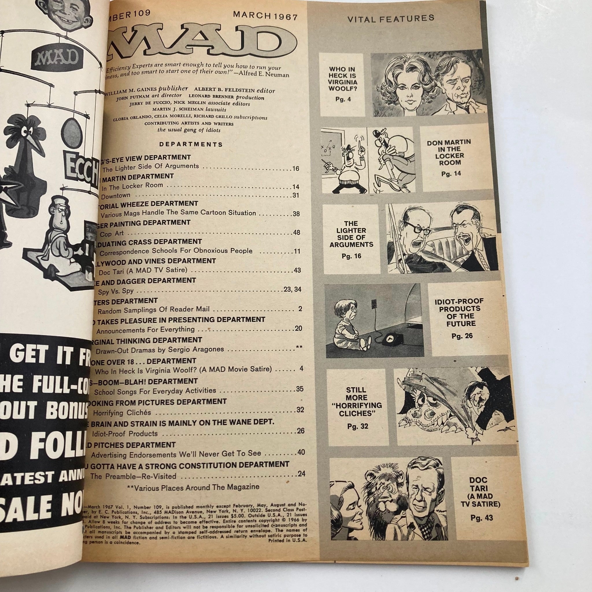 Mad Magazine March 1967 No. 109 In The Locker Room 6.0 FN Fine No Label