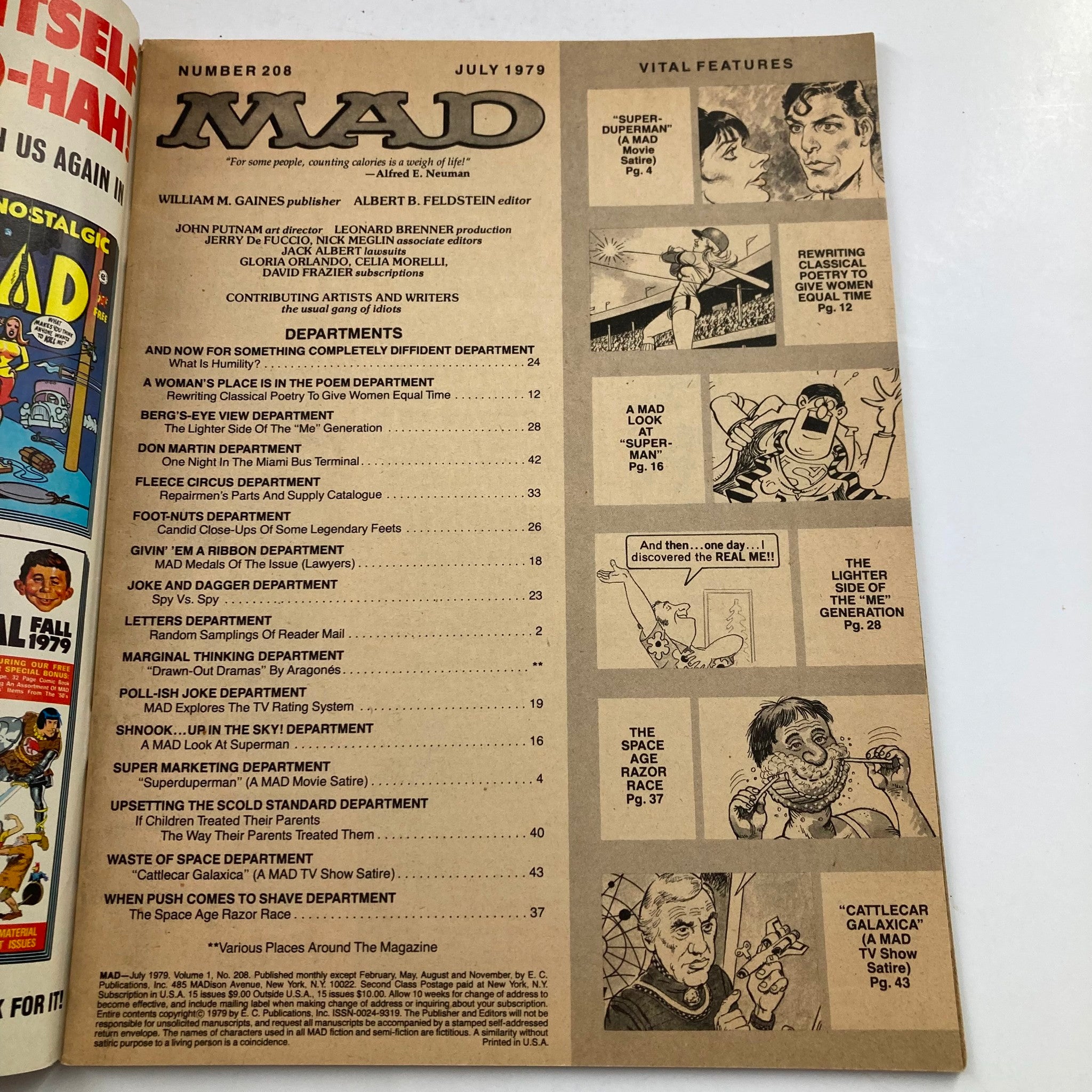 Mad Magazine July 1979 No. 208 Superman & Alfred Neuman 6.0 FN Fine No Label