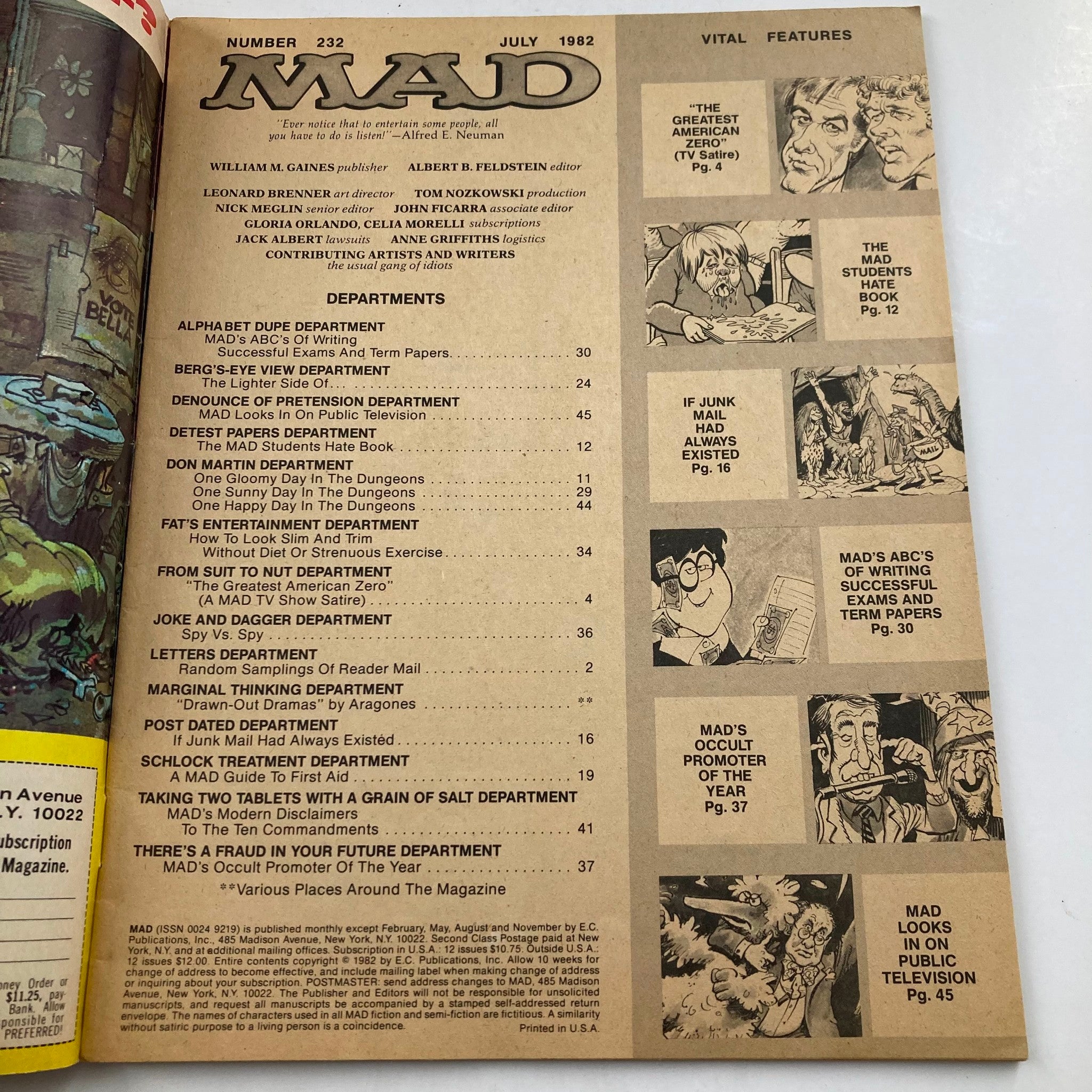 Mad Magazine July 1982 No. 232 The Greatest American Zero 6.0 FN Fine No Label