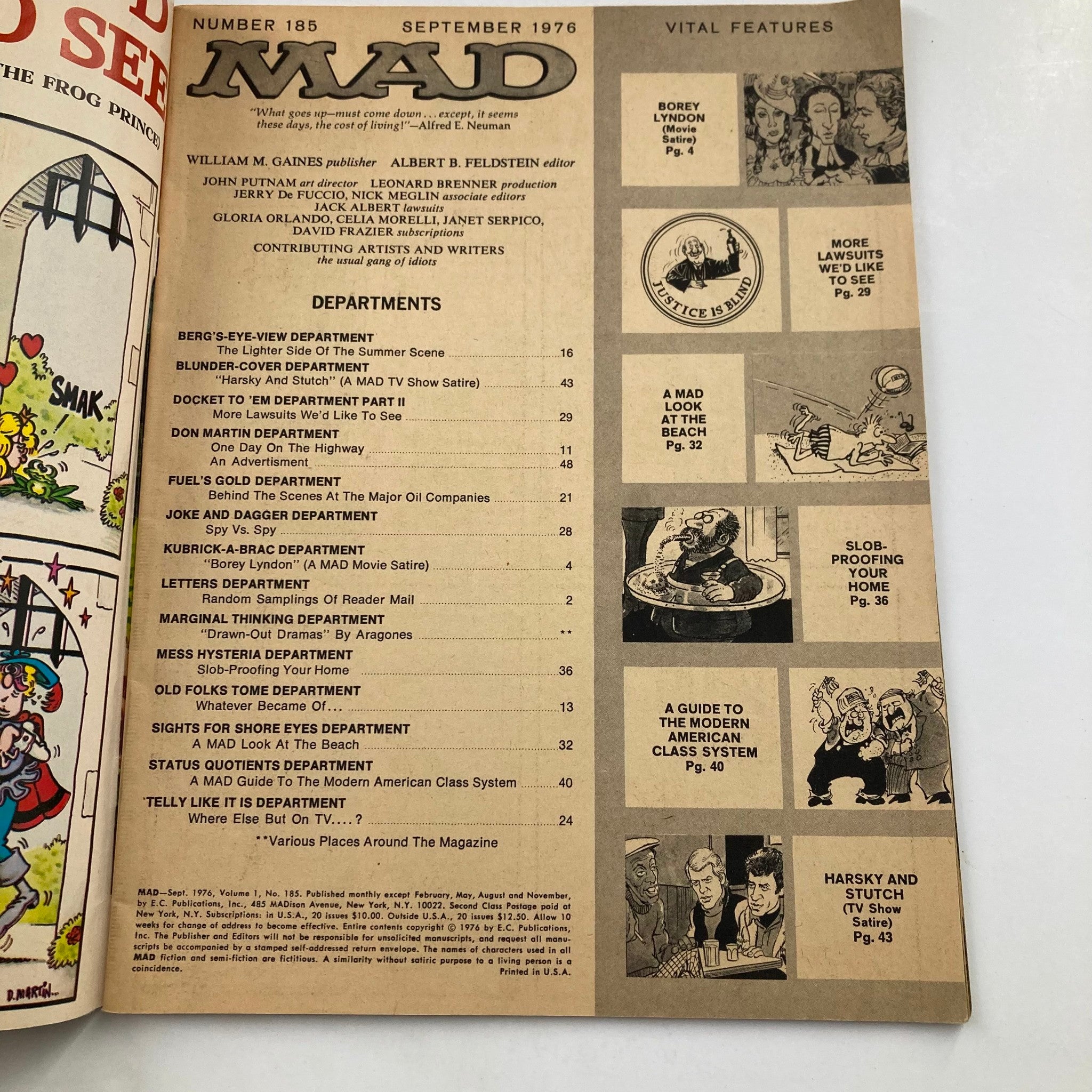 Mad Magazine September 1976 No. 185 Alfred for President 6.0 FN Fine No Label