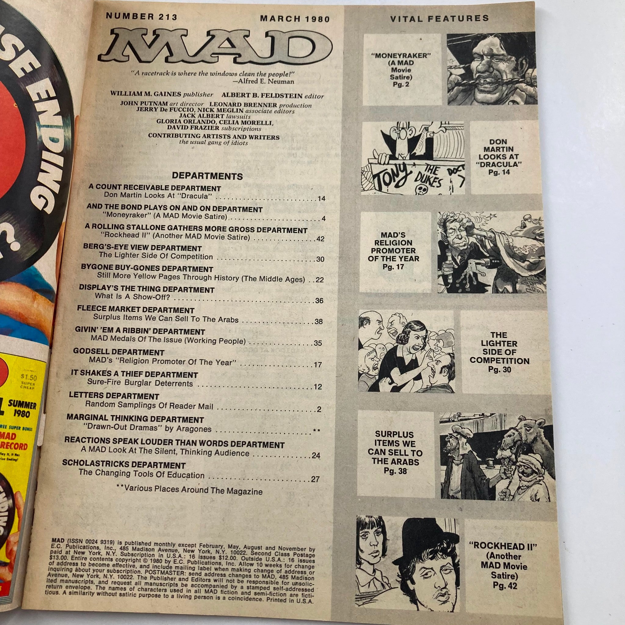 Mad Magazine March 1980 No. 213 Our Version of Moonraker 6.0 FN Fine No Label