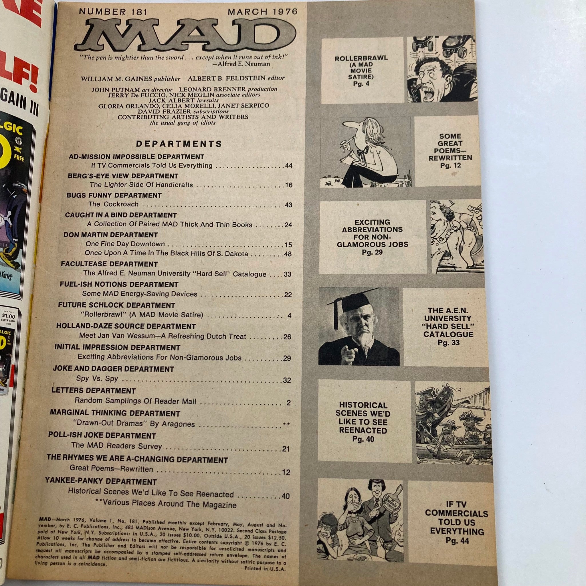 Mad Magazine March 1976 No. 181 The Bicentennial Year 6.0 FN Fine No Label