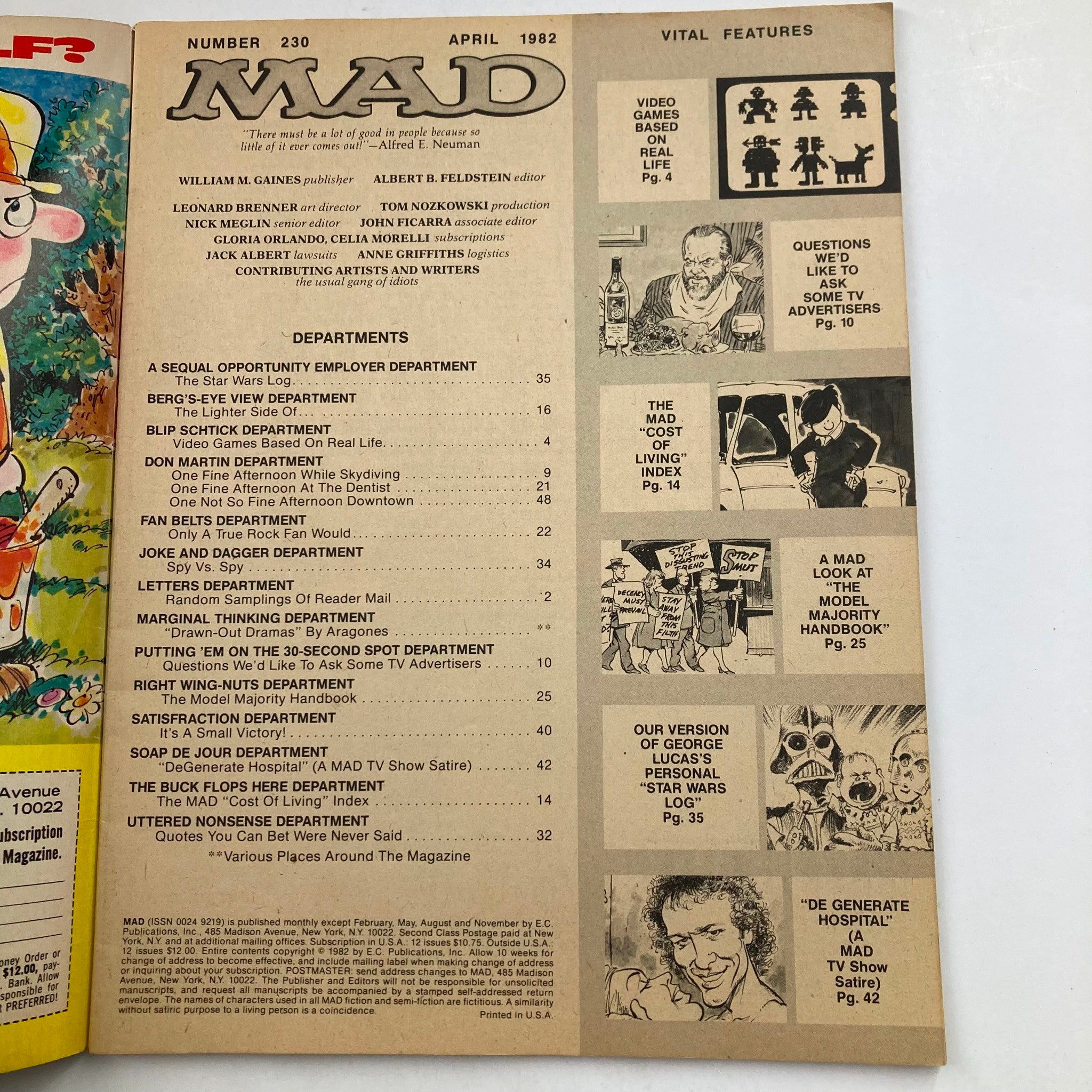 Mad Magazine April 1982 No. 230 Invaders New Video Games 6.0 FN Fine No Label