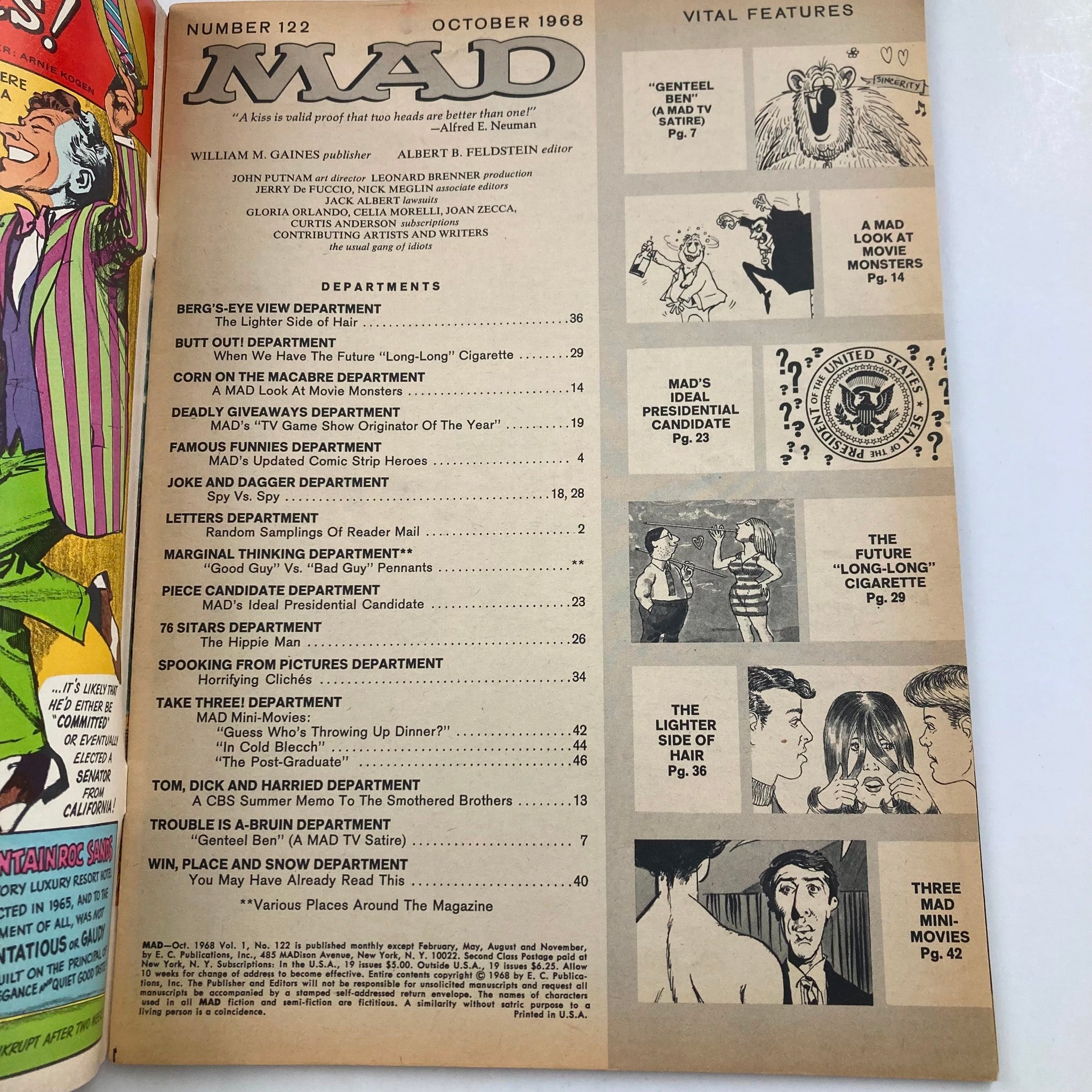 Mad Magazine October 1968 No. 122 Presidential Candidate 6.0 FN Fine No Label