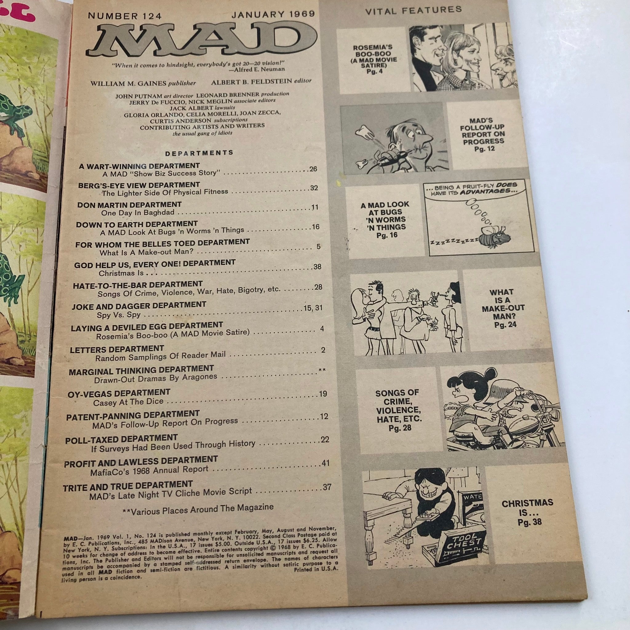 Mad Magazine January 1969 No. 124 Rosemia's Boo-boo 6.0 FN Fine No Label