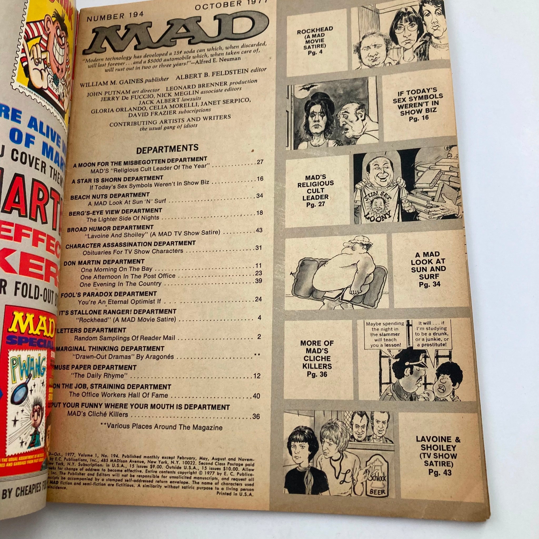 Mad Magazine October 1977 No. 194 Sylvester Stallone Rocky 6.0 FN Fine No Label